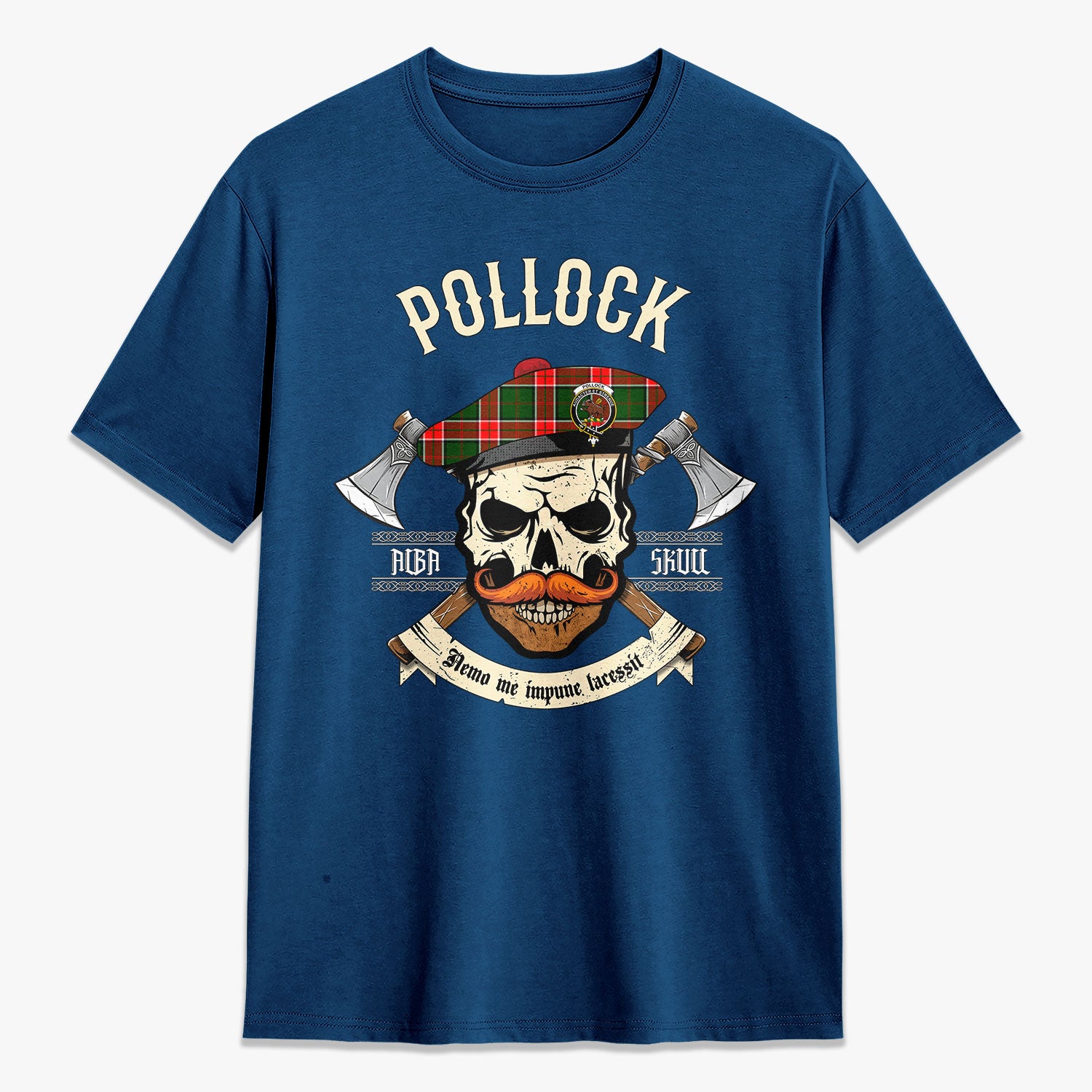 Pollock Tartan Crest 2D T-shirt - Alba Skull Style