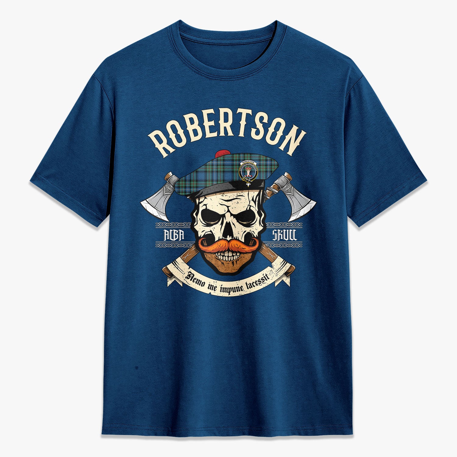 Robertson Hunting Ancient Tartan Crest 2D T-shirt - Alba Skull Style