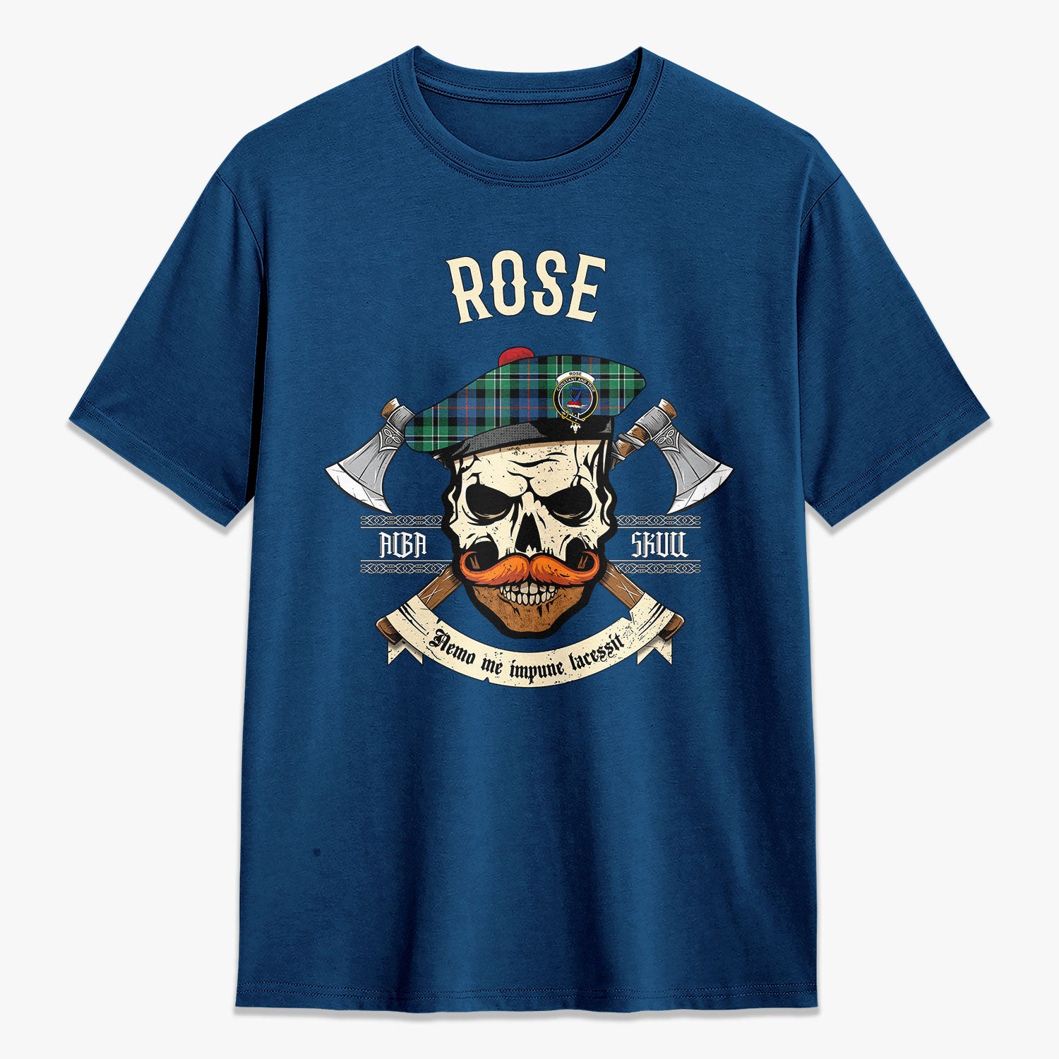 Rose Hunting Ancient Tartan Crest 2D T-shirt - Alba Skull Style