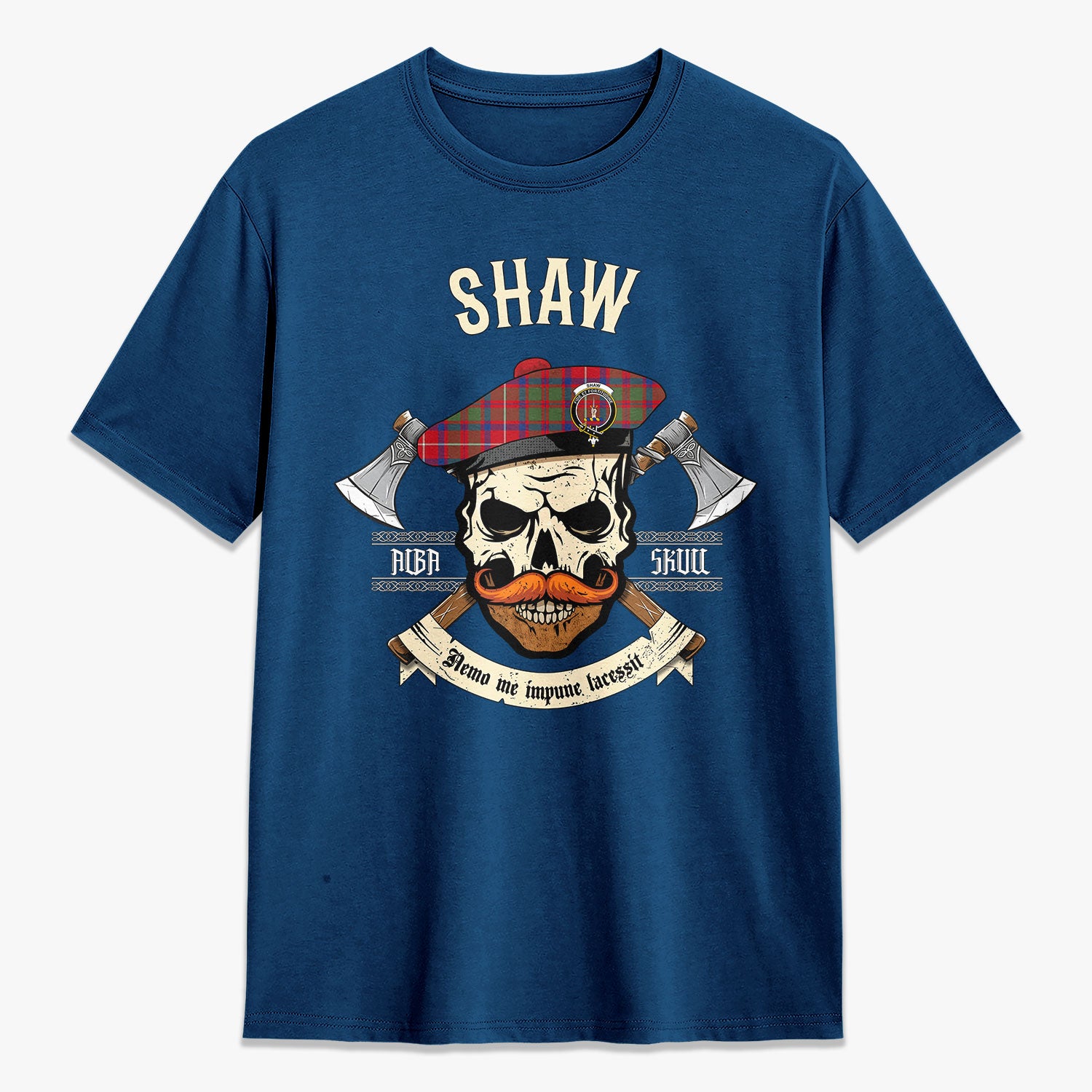 Shaw Red Modern Tartan Crest 2D T-shirt - Alba Skull Style