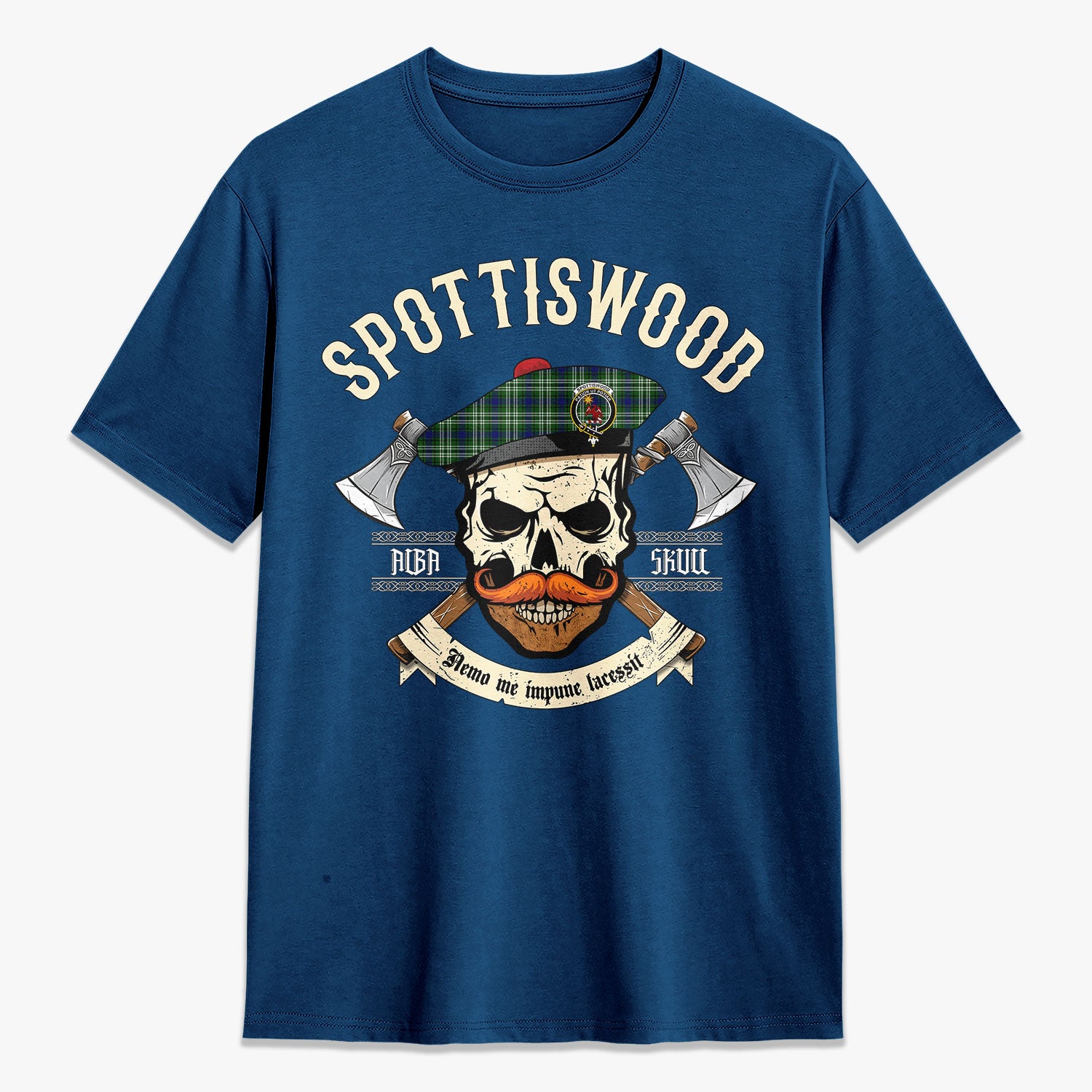 Spottiswood Tartan Crest 2D T-shirt - Alba Skull Style