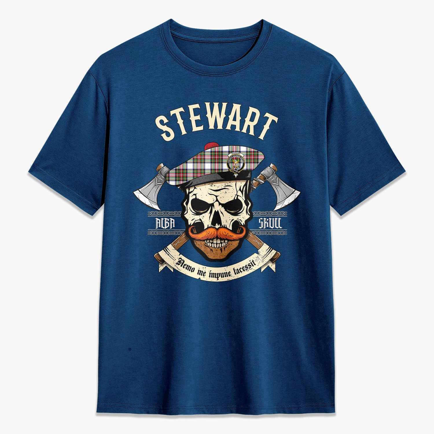 Stewart Dress Modern Tartan Crest 2D T-shirt - Alba Skull Style