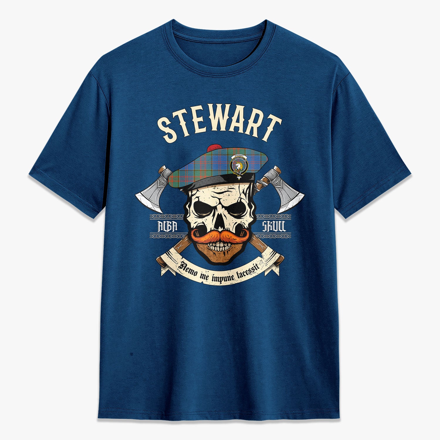 Stewart of Appin Hunting Ancient Tartan Crest 2D T-shirt - Alba Skull Style