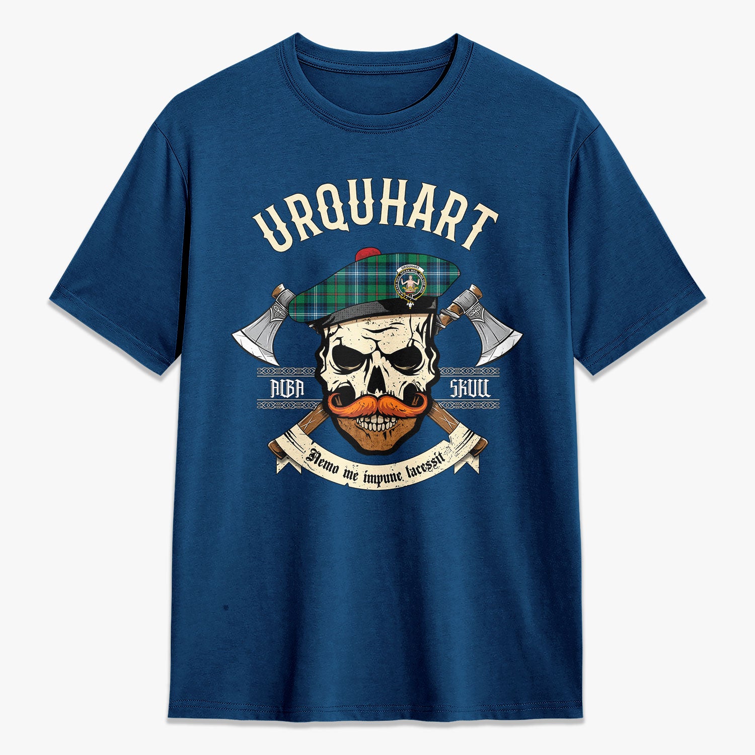 Urquhart Ancient Tartan Crest 2D T-shirt - Alba Skull Style