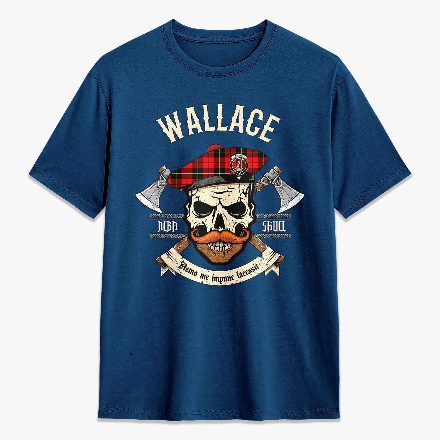 Wallace Hunting Red Tartan Crest 2D T-shirt - Alba Skull Style