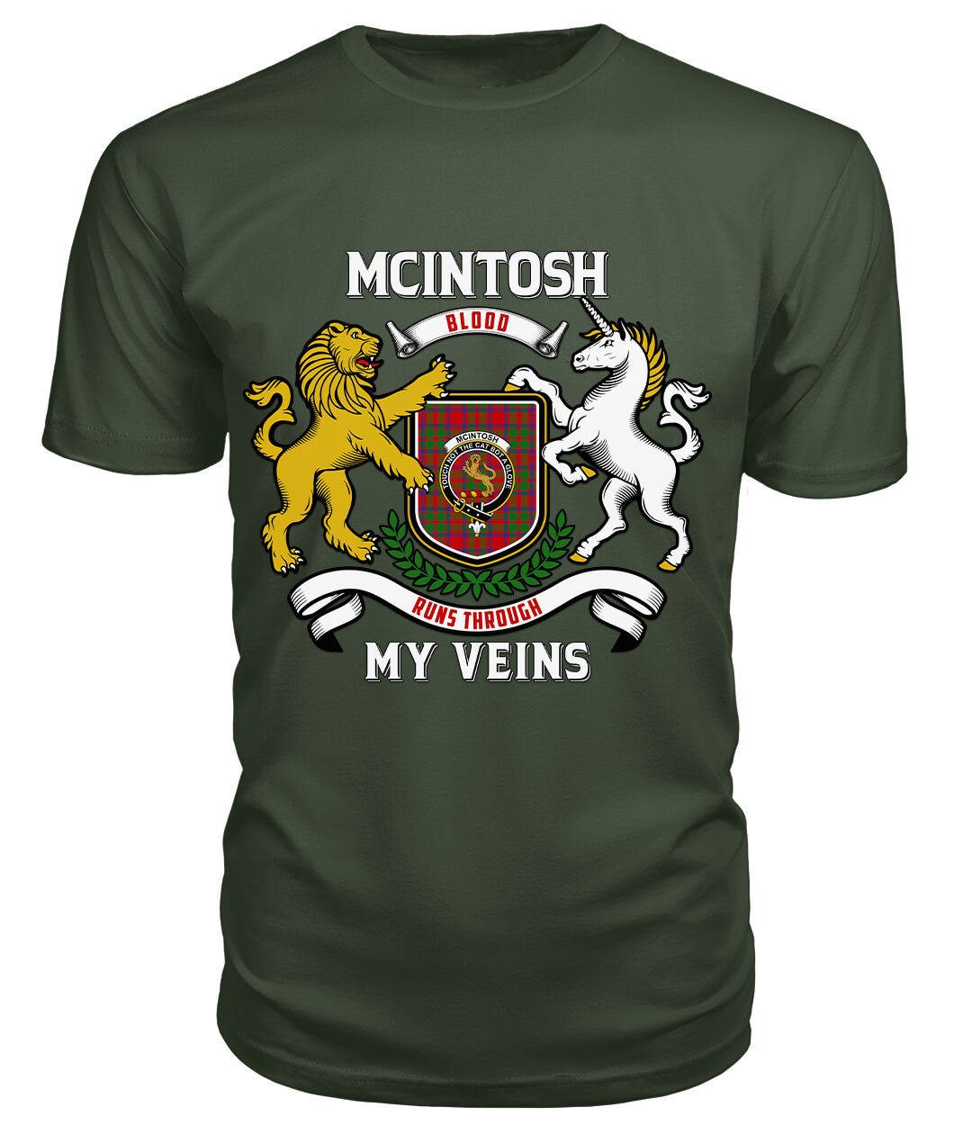 McIntosh Modern Tartan Crest 2D T-shirt - Blood Runs Through My Veins Style