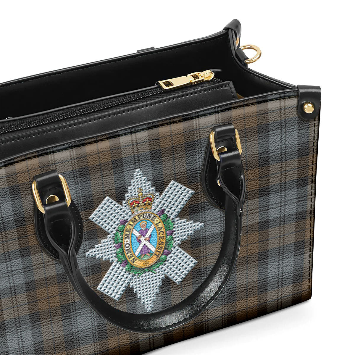 Black Watch Weathered Tartan Crest Leather Handbag