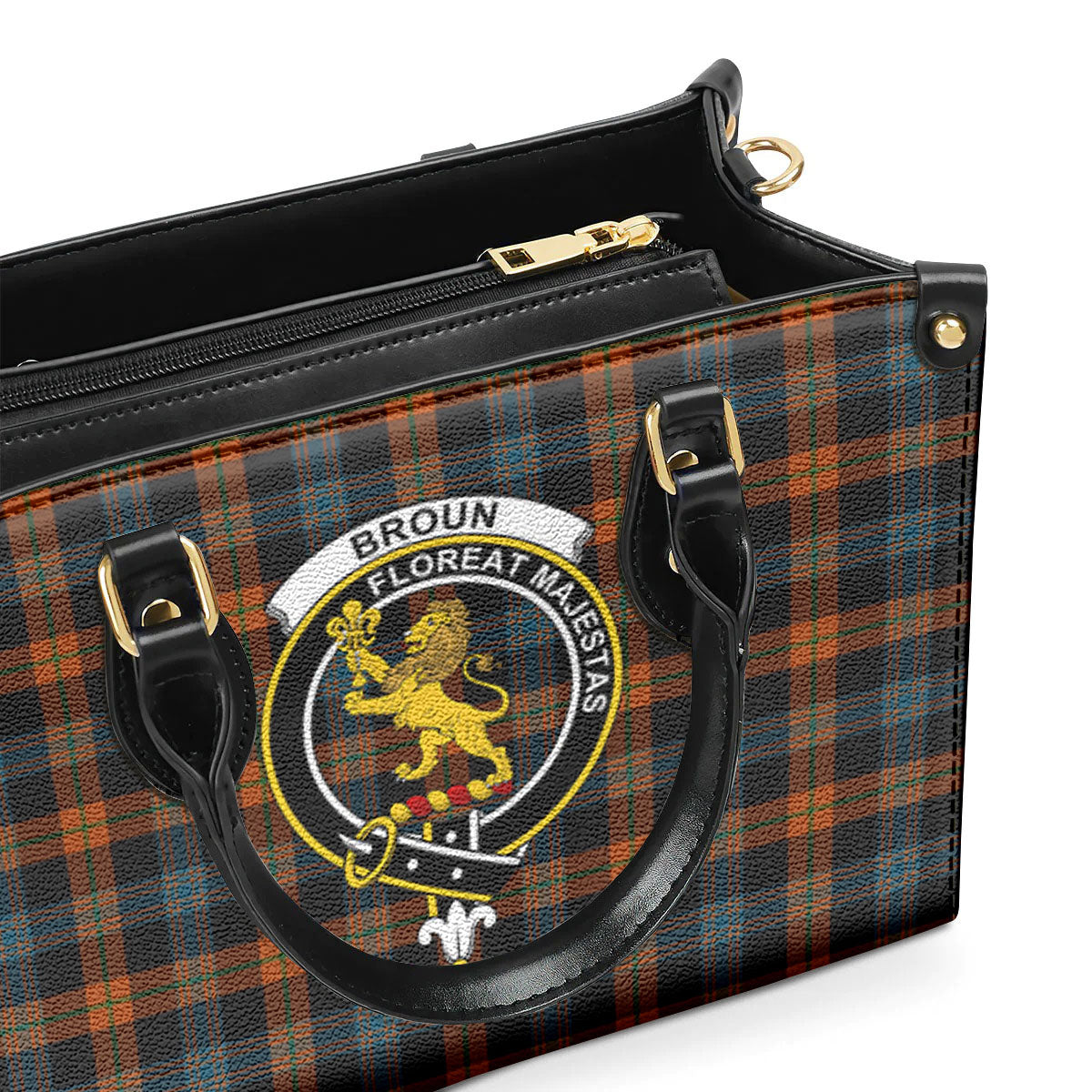 Broun Ancient Tartan Crest Leather Handbag