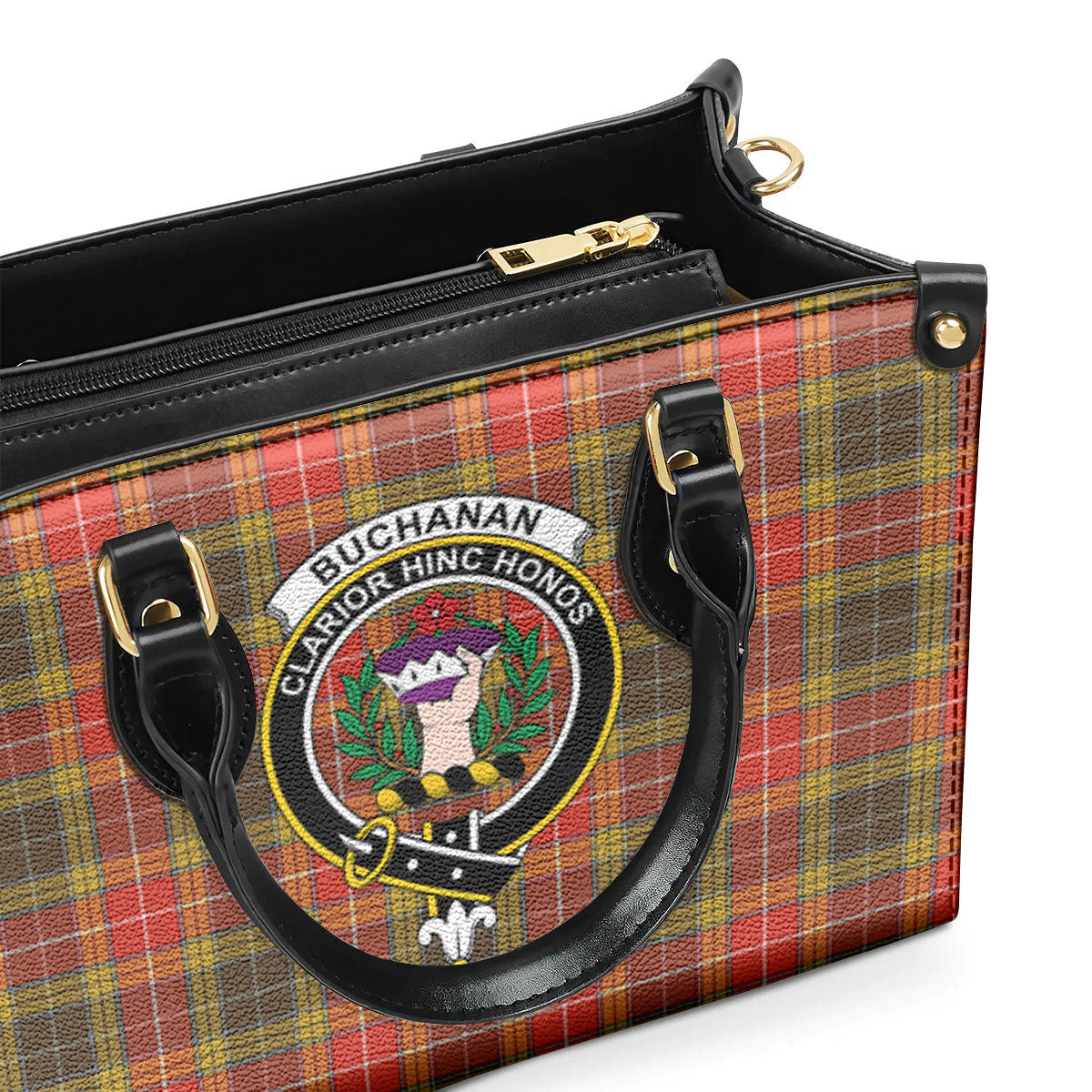 Buchanan Old Set Weathered Tartan Crest Leather Handbag