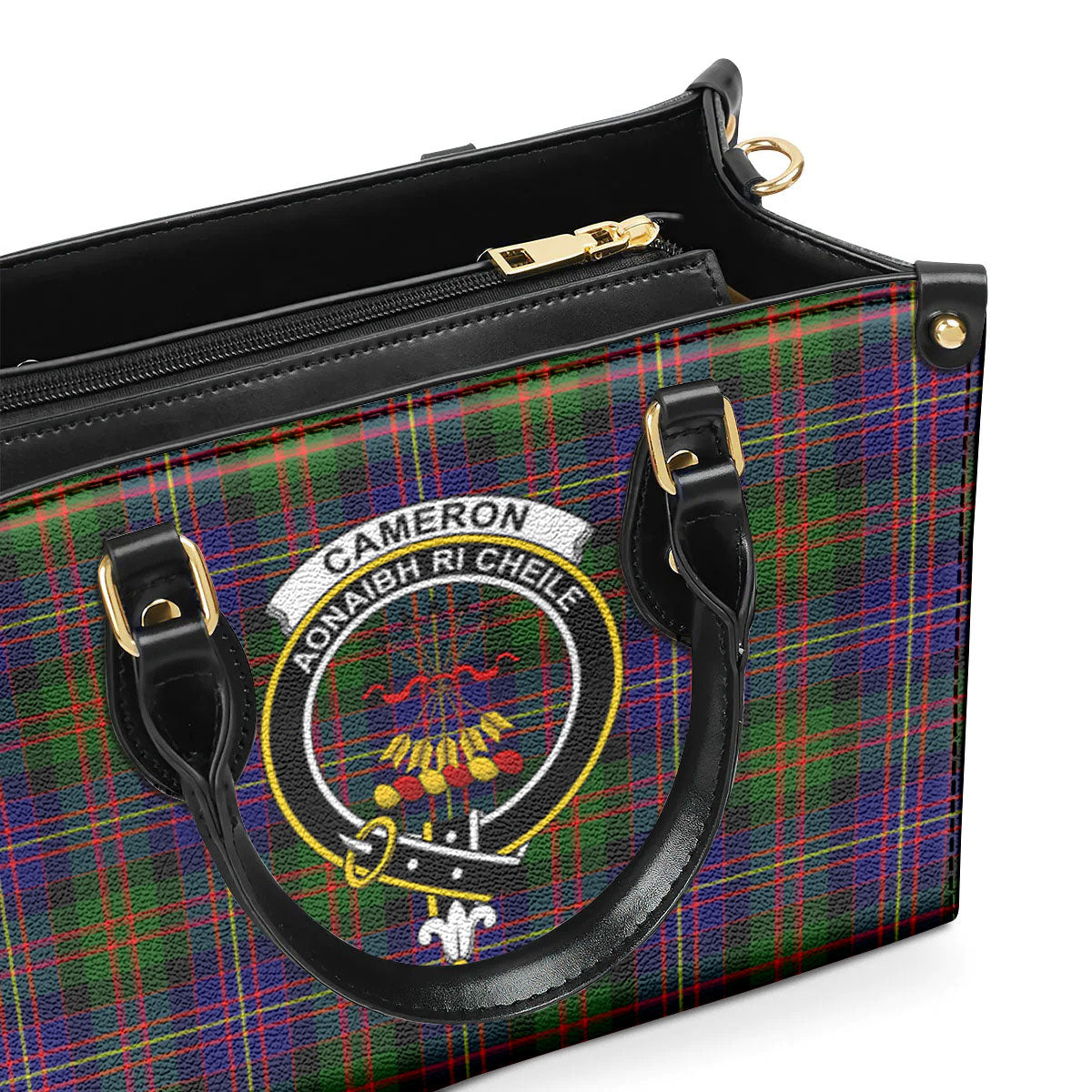 Cameron of Erracht Modern Tartan Crest Leather Handbag