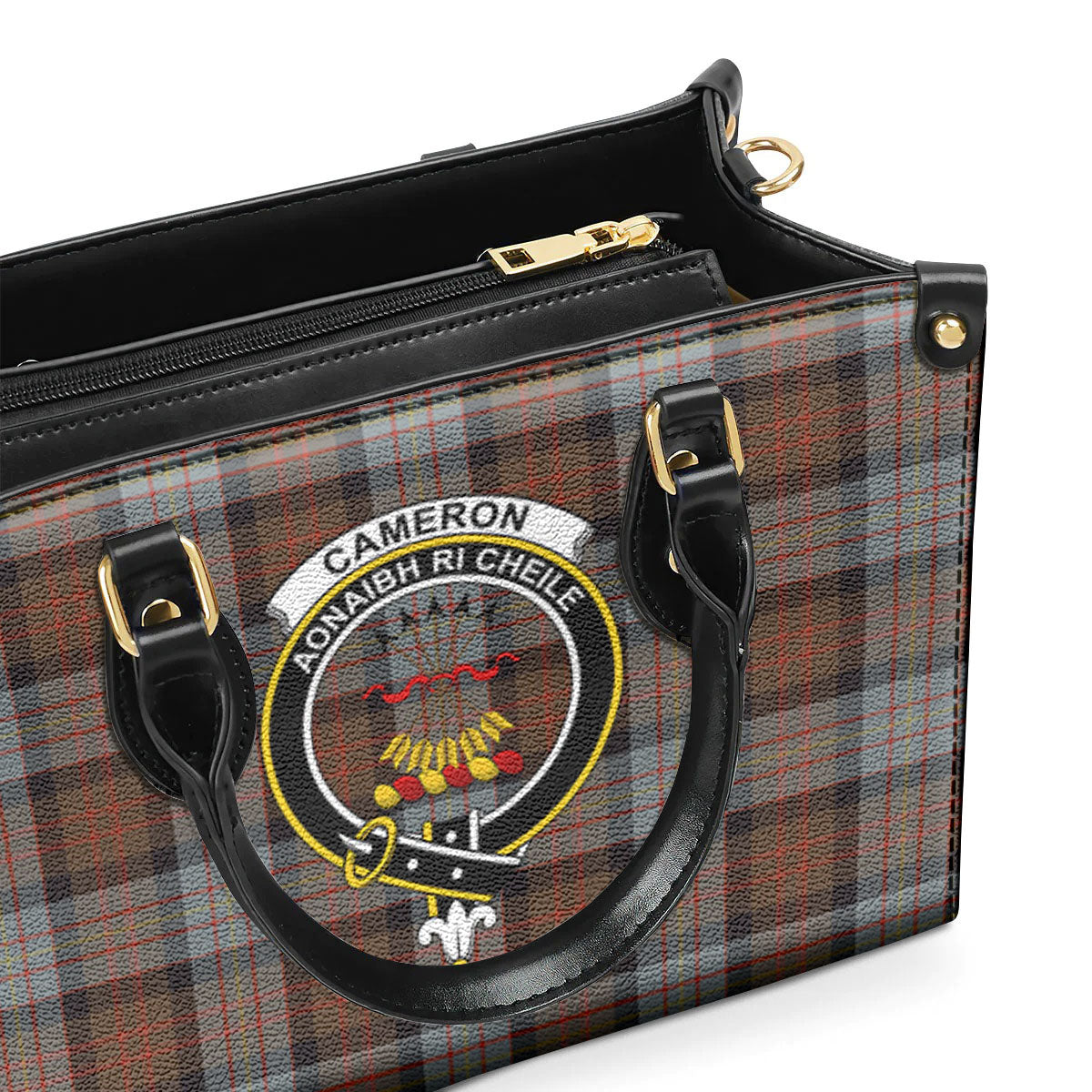 Cameron of Erracht Weathered Tartan Crest Leather Handbag