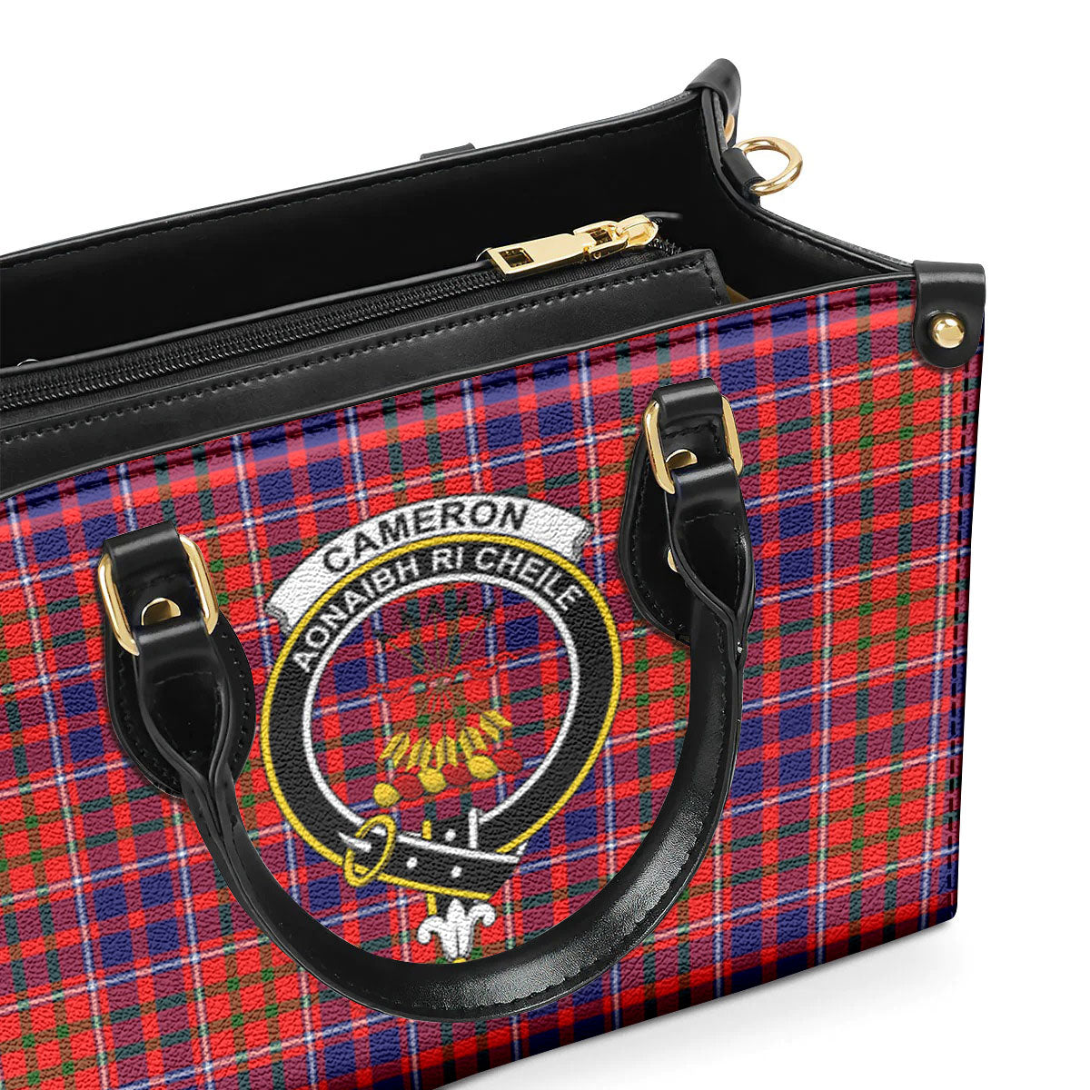 Cameron of Lochiel Modern Tartan Crest Leather Handbag