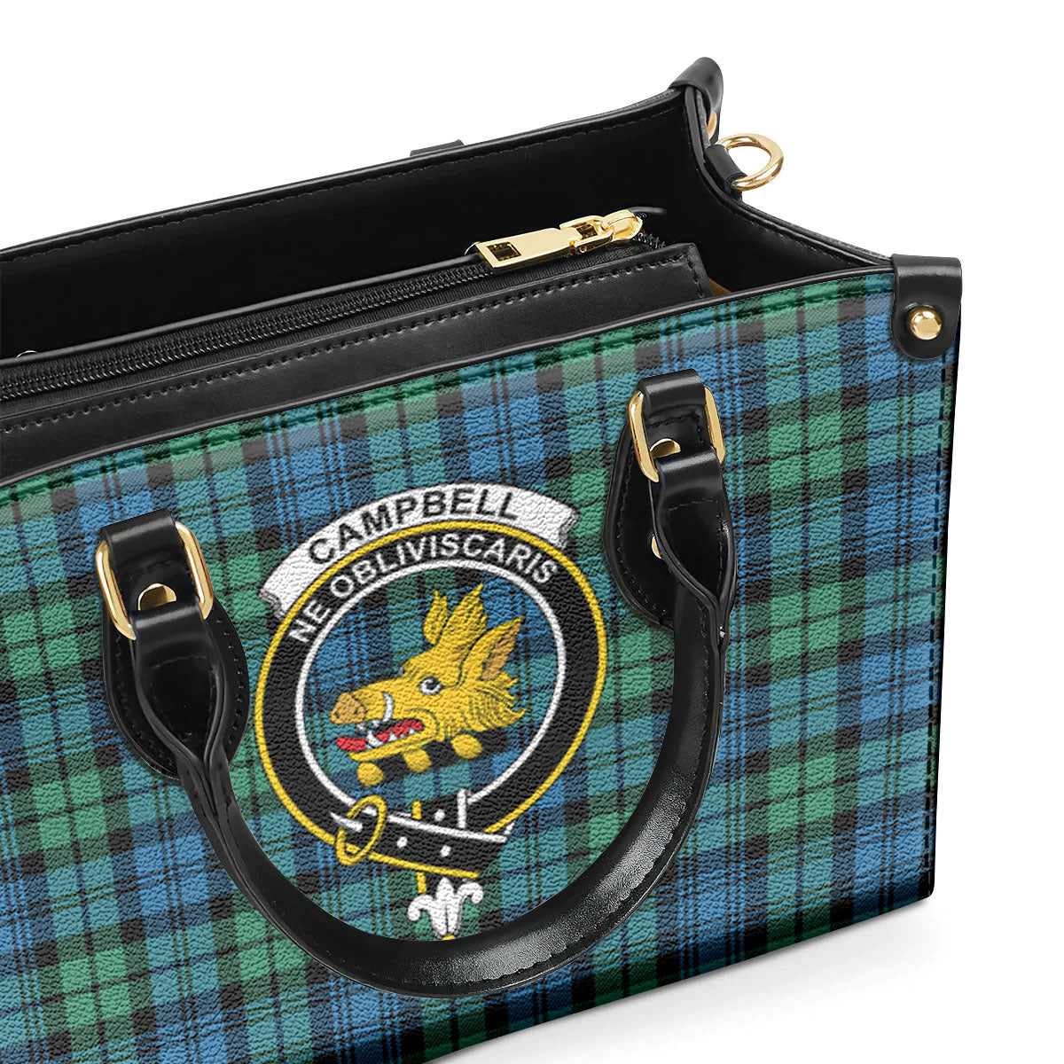 Campbell Ancient 01 Tartan Crest Leather Handbag