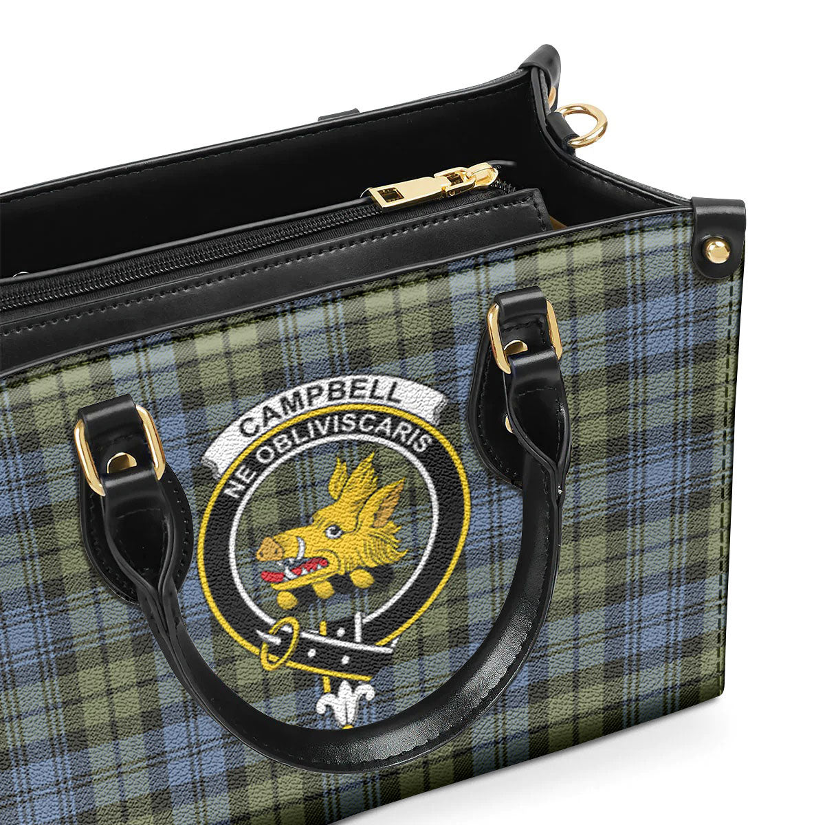 Campbell Faded Tartan Crest Leather Handbag