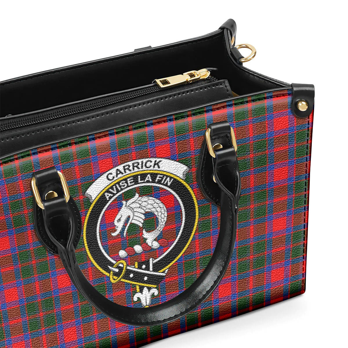 Carrick District Tartan Crest Leather Handbag