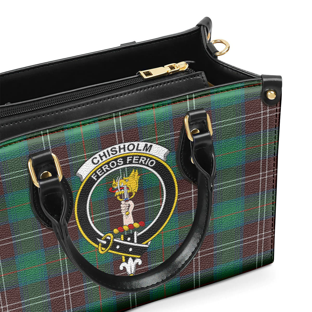 Chisholm Hunting Ancient Tartan Crest Leather Handbag