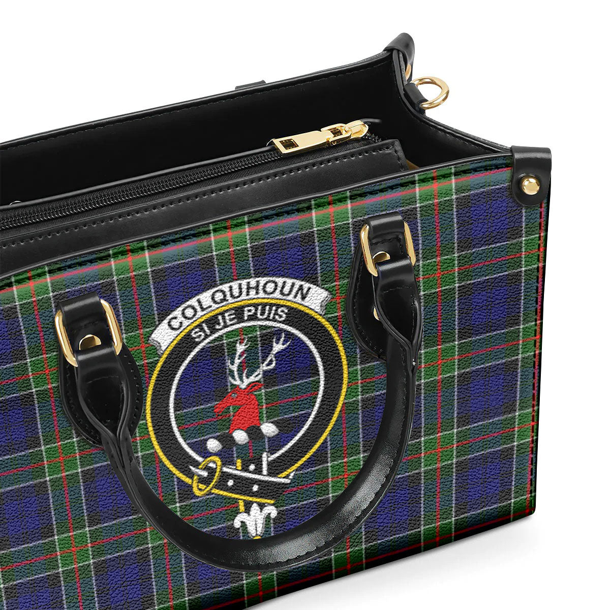 Colquhoun Modern Tartan Crest Leather Handbag