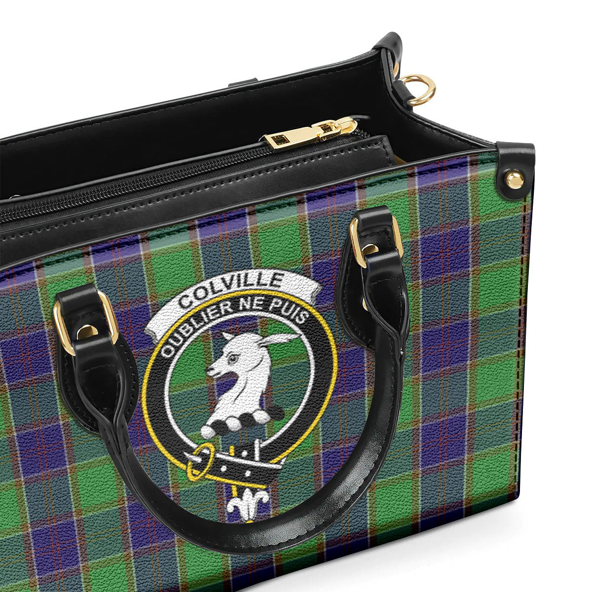 Colville Tartan Crest Leather Handbag