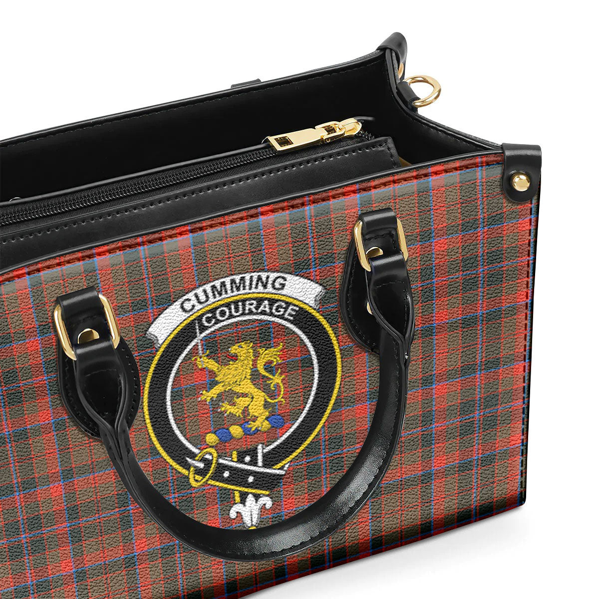 Cumming Hunting Weathered Tartan Crest Leather Handbag