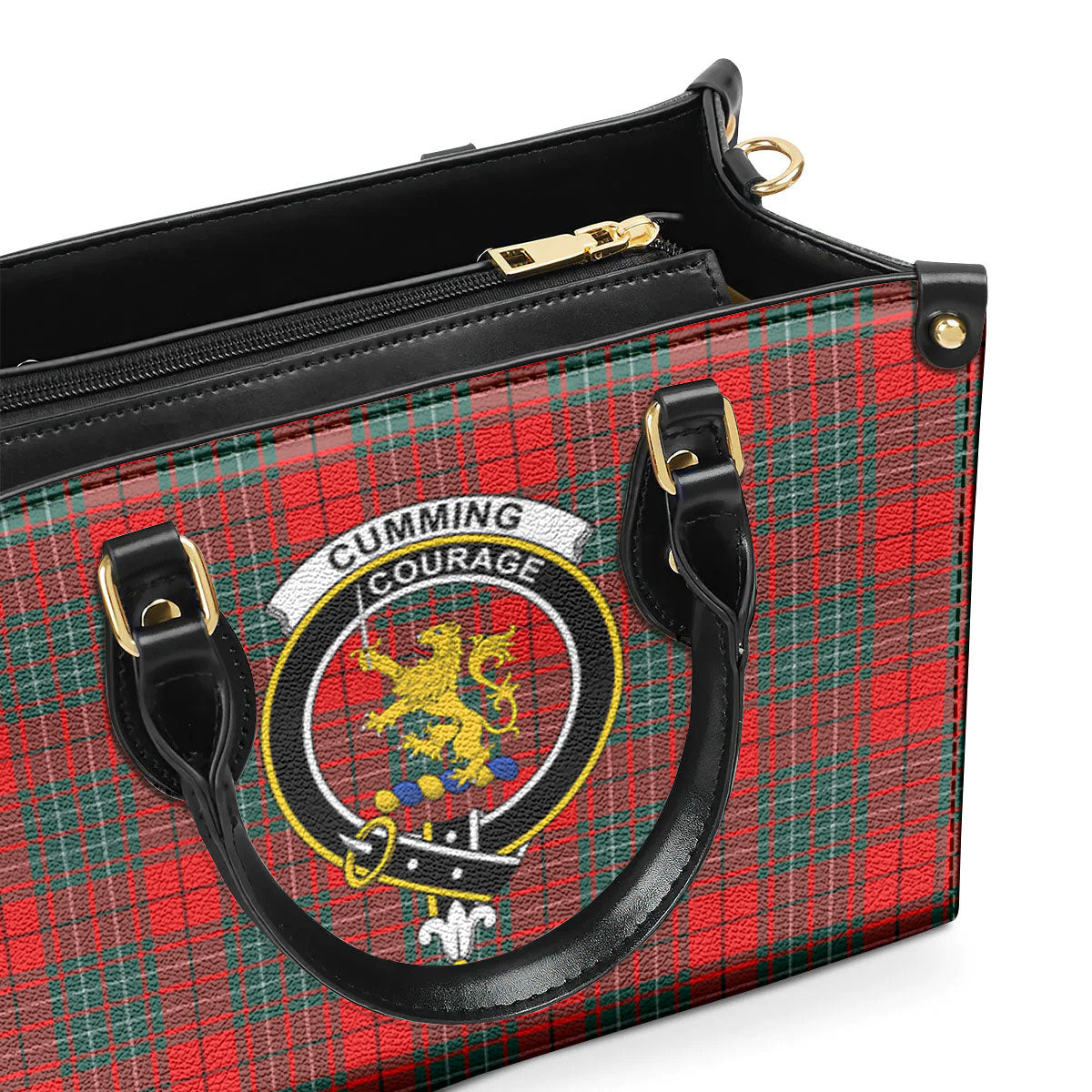 Cumming Modern Tartan Crest Leather Handbag