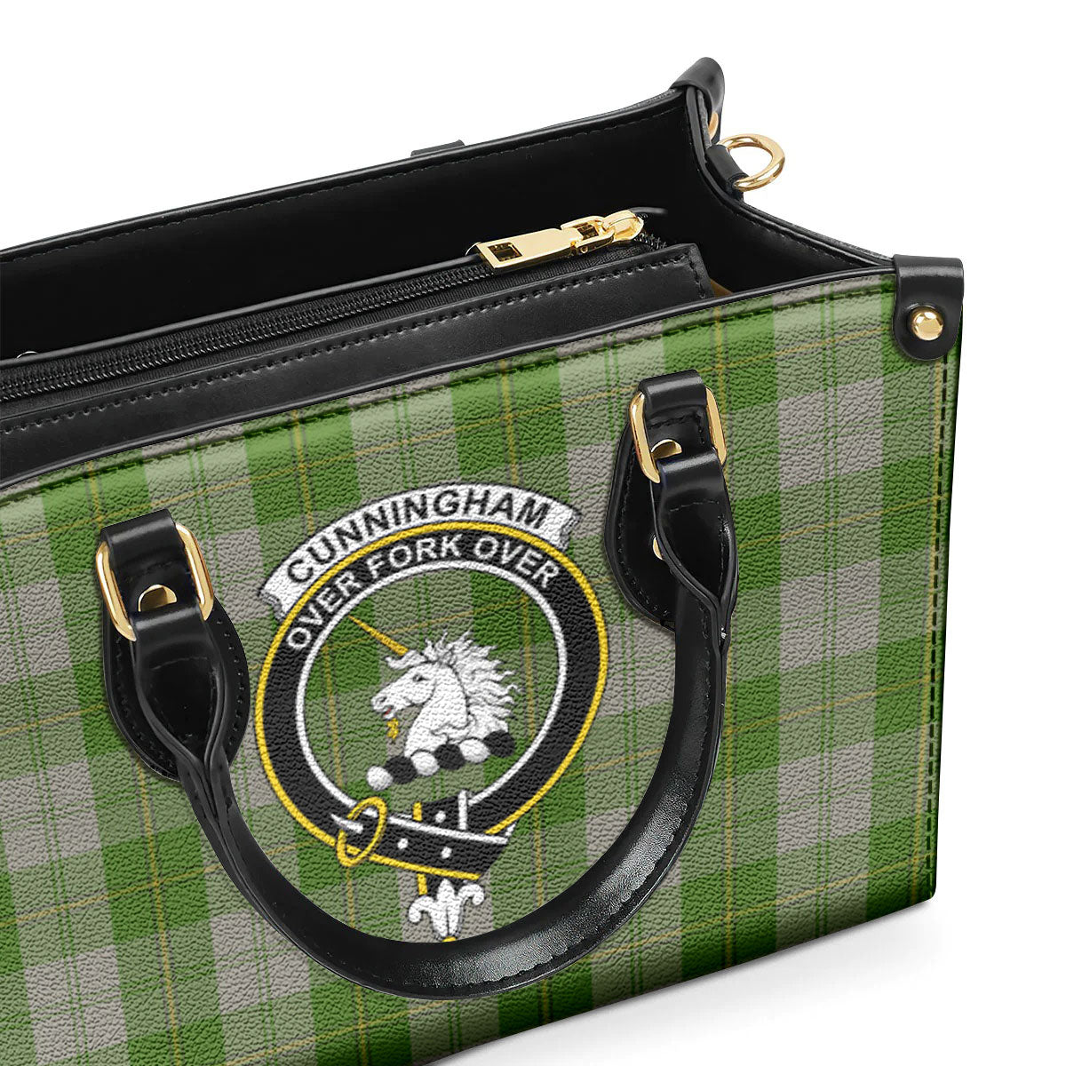 Cunningham Dress Green Dancers Tartan Crest Leather Handbag