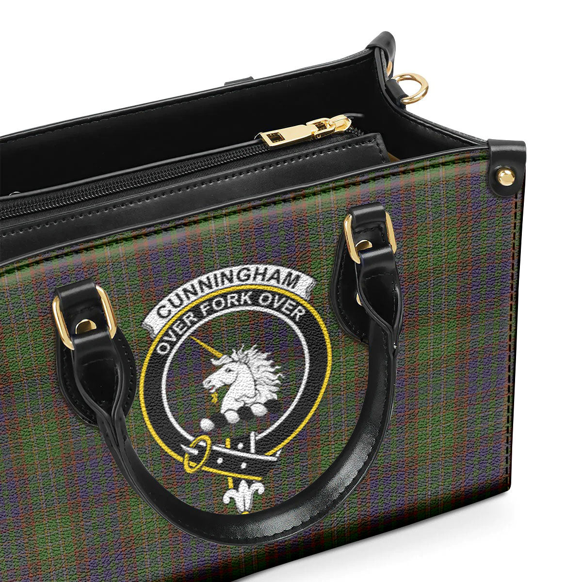 Cunningham Hunting Modern Tartan Crest Leather Handbag