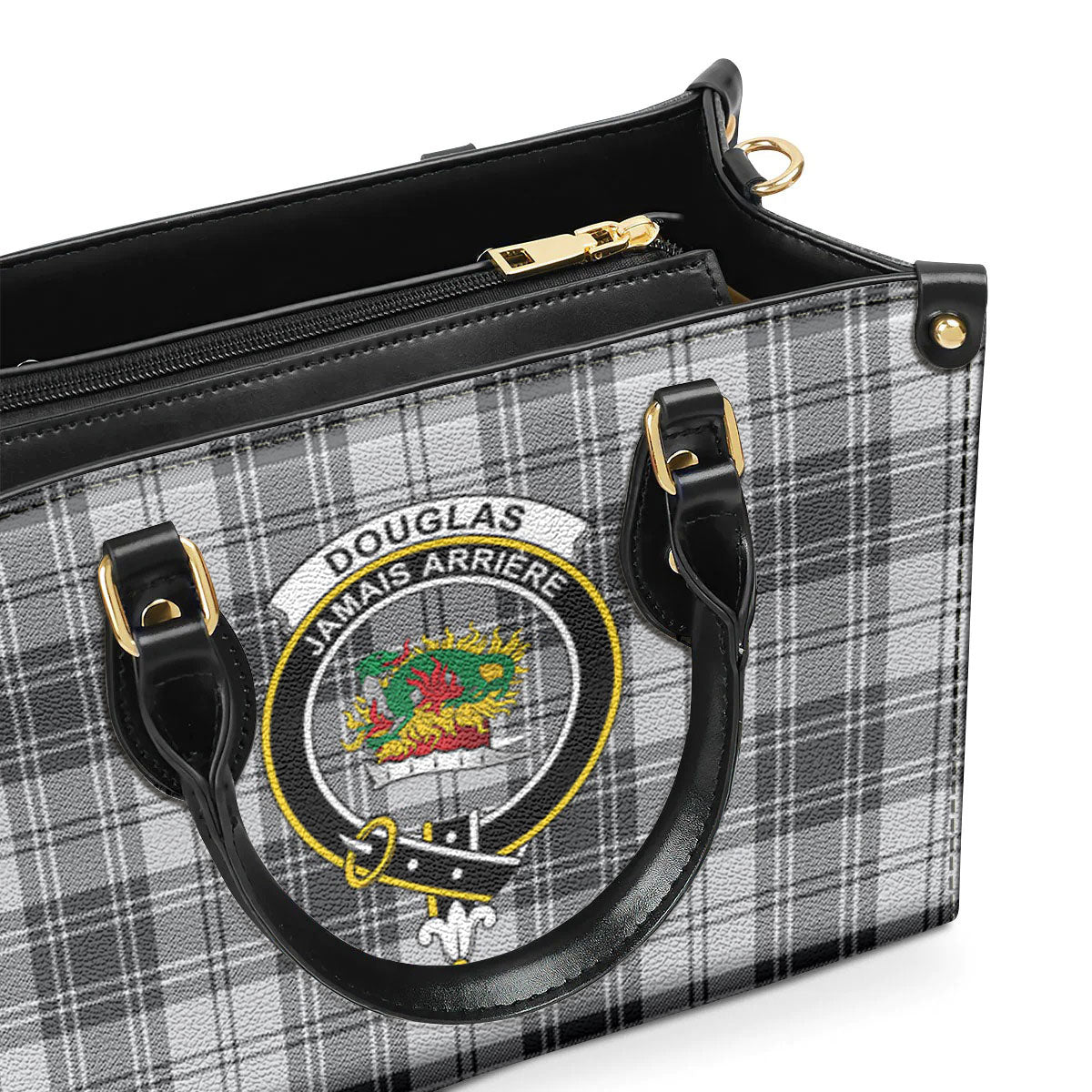 Douglas Grey Modern Tartan Crest Leather Handbag