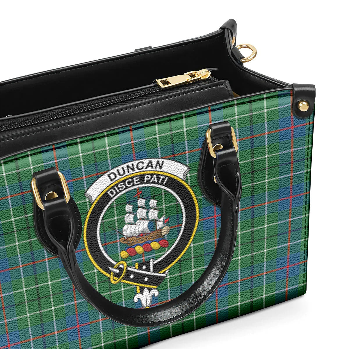 Duncan Ancient Tartan Crest Leather Handbag