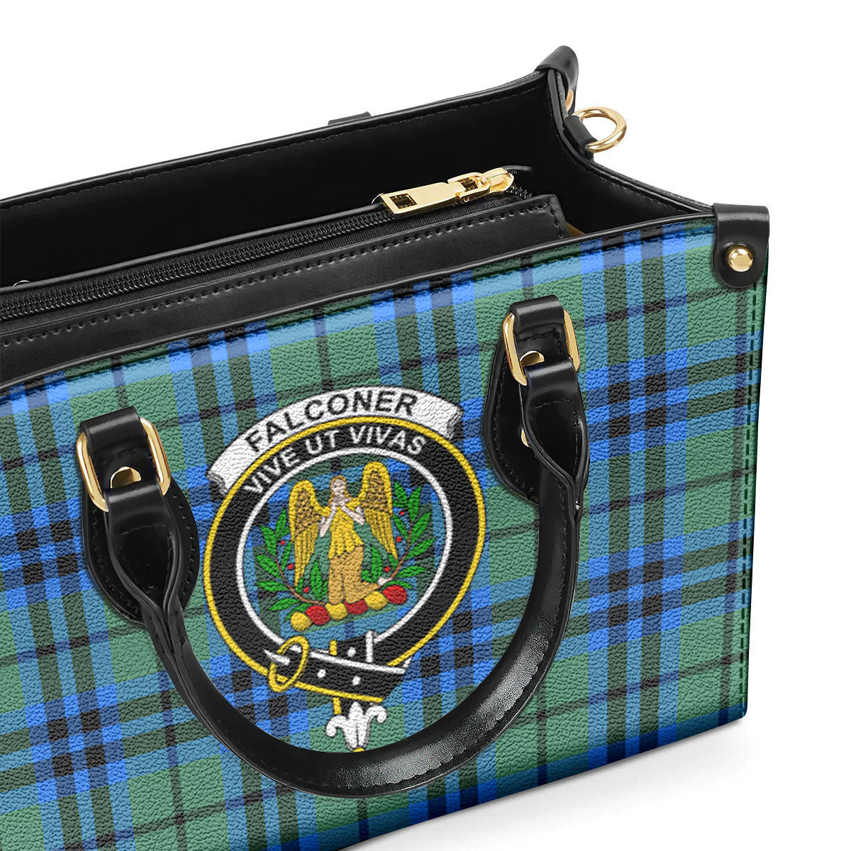 Falconer Tartan Crest Leather Handbag