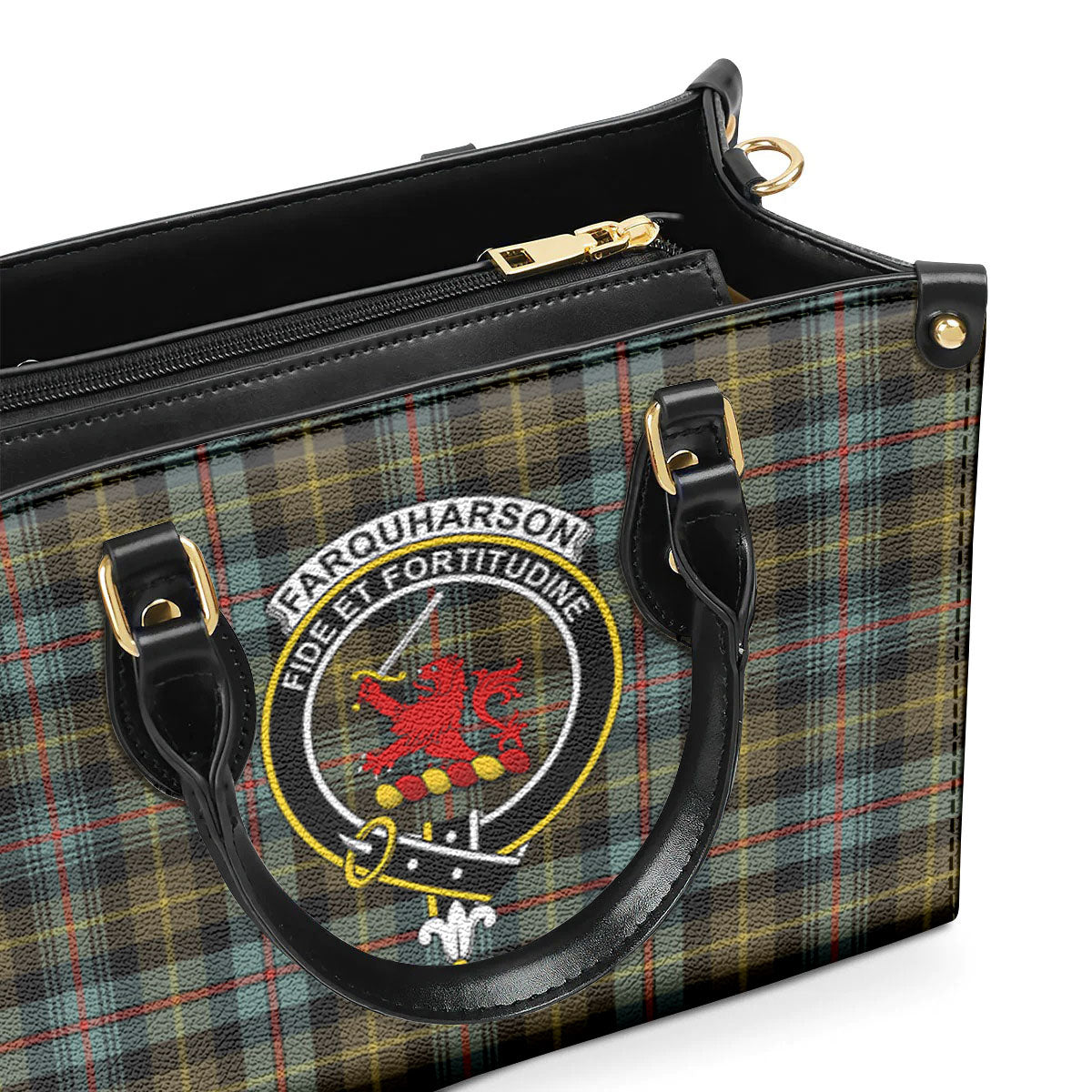 Farquharson Weathered Tartan Crest Leather Handbag