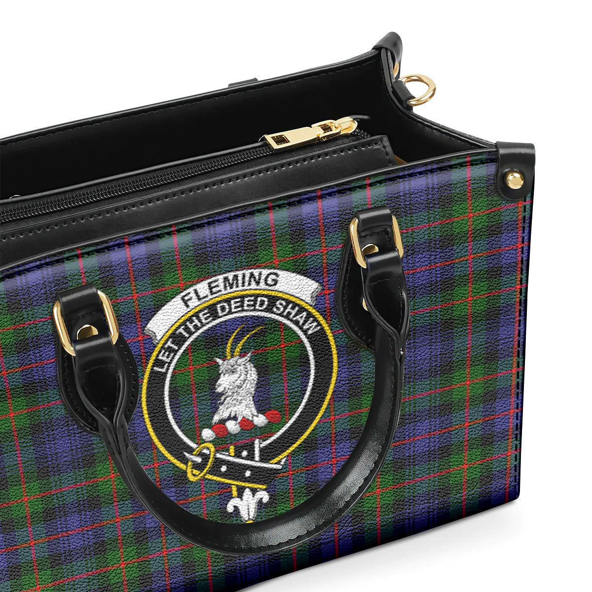 Fleming Tartan Crest Leather Handbag