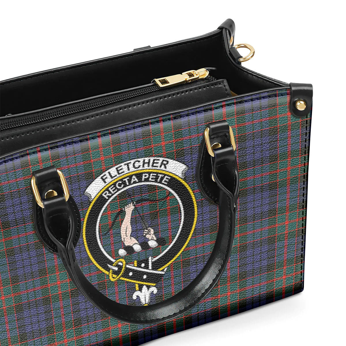 Fletcher of Dunans Tartan Crest Leather Handbag