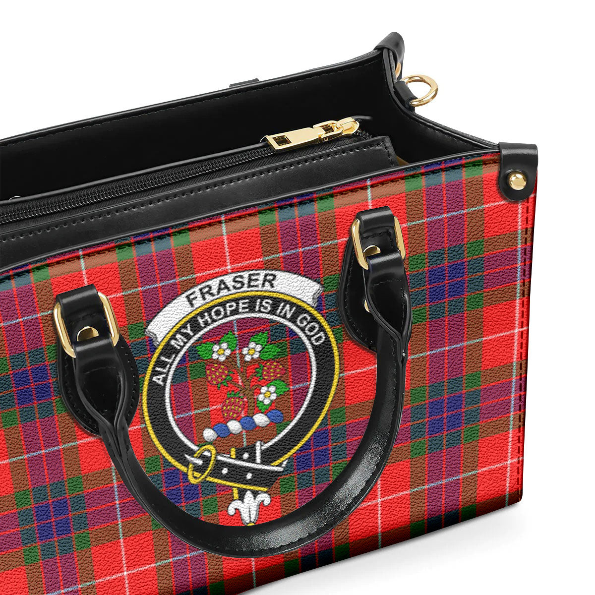 Fraser Tartan Crest Leather Handbag