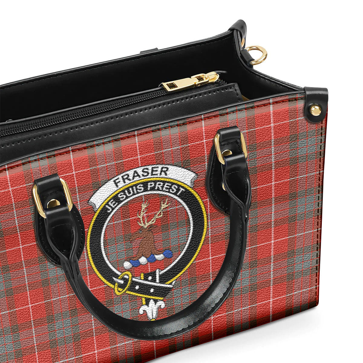 Fraser (of Lovat) Weathered Tartan Crest Leather Handbag