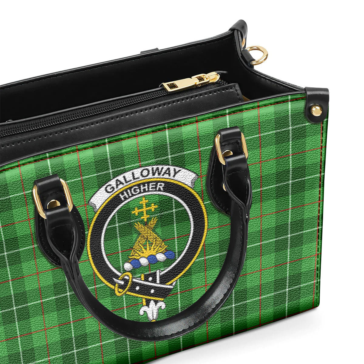 Galloway District Tartan Crest Leather Handbag