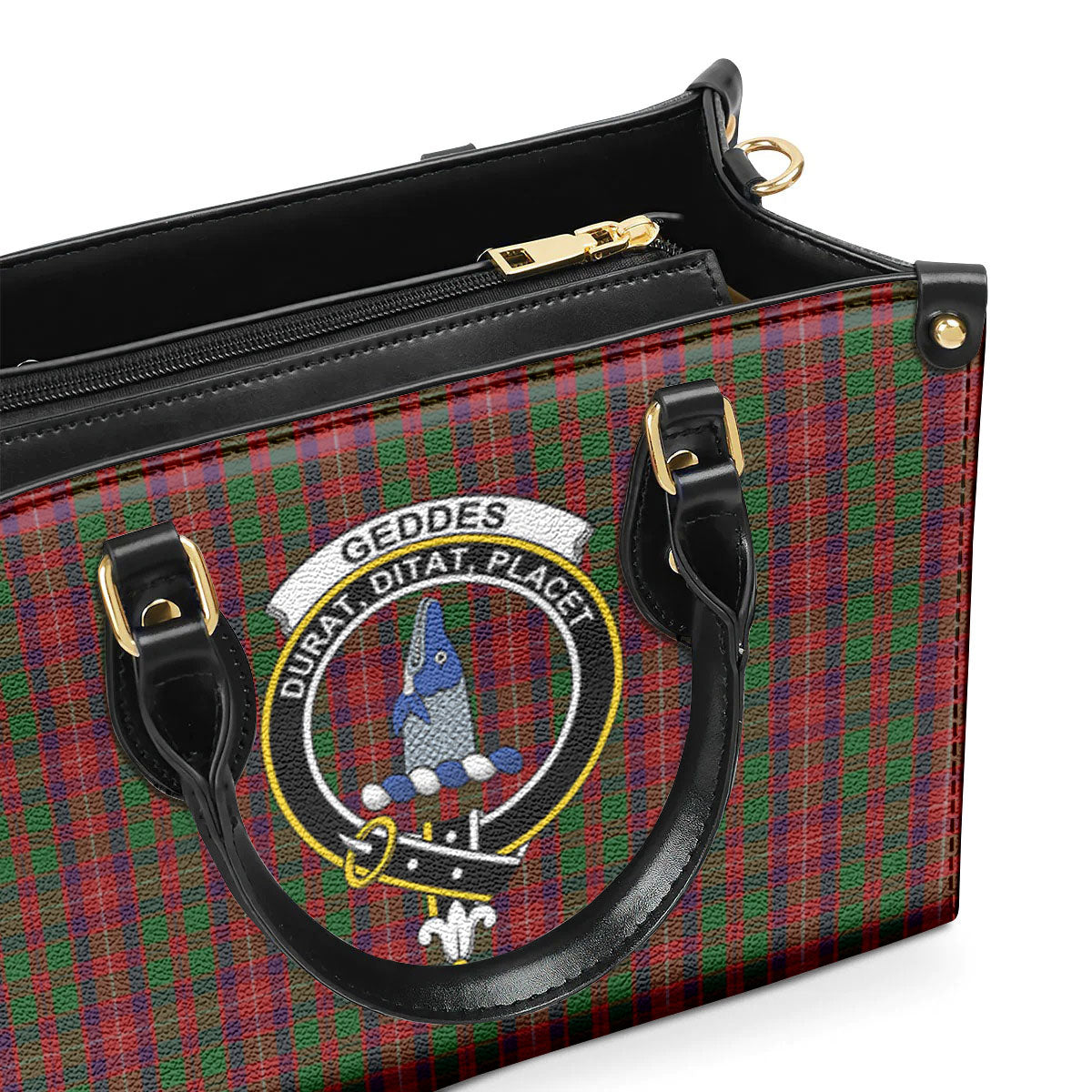 Geddes Tartan Crest Leather Handbag