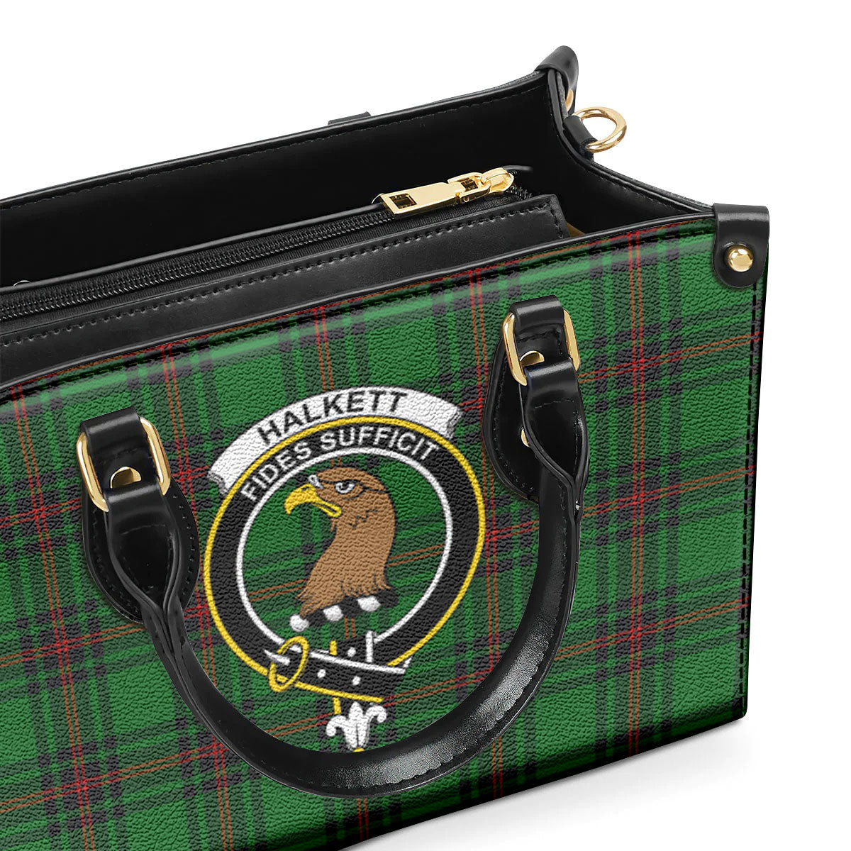 Halkett Tartan Crest Leather Handbag