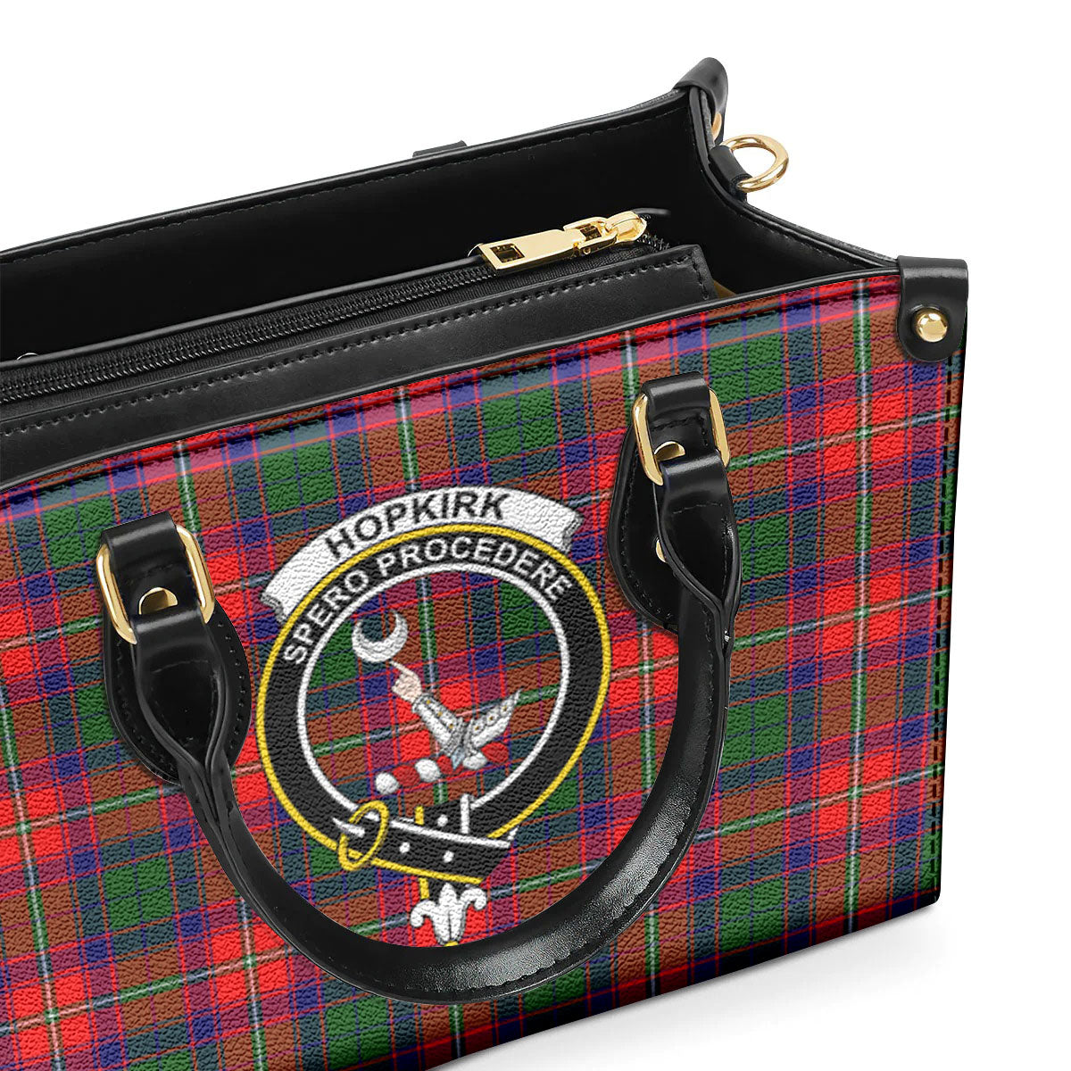 Hopkirk Tartan Crest Leather Handbag