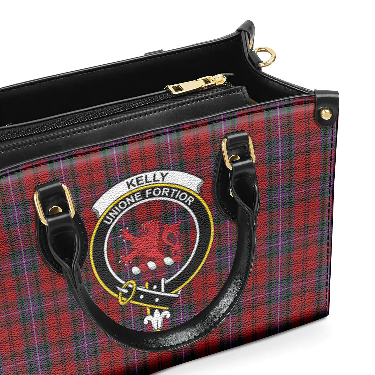 Kelly of Sleat Red Tartan Crest Leather Handbag