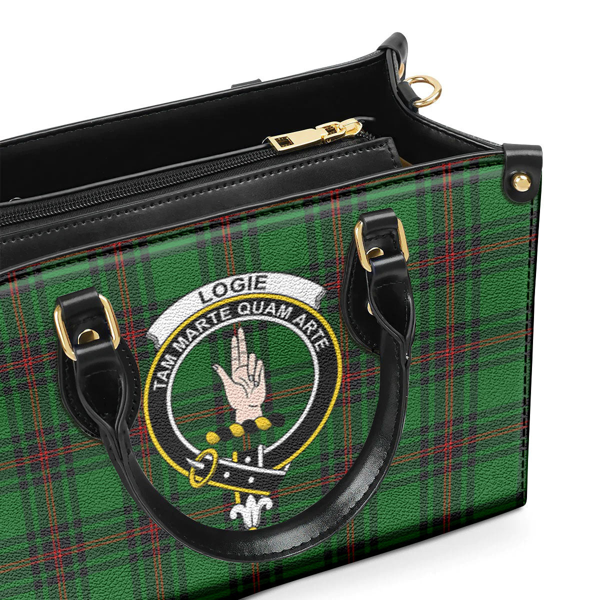 Logie Tartan Crest Leather Handbag