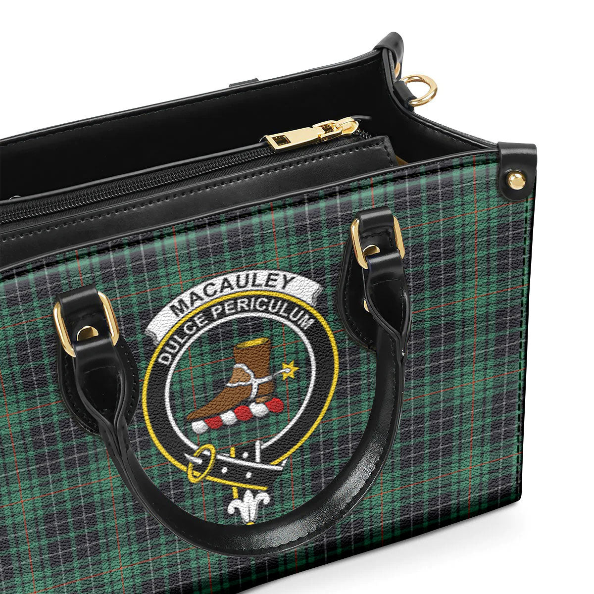 MacAuley Hunting Ancient Tartan Crest Leather Handbag