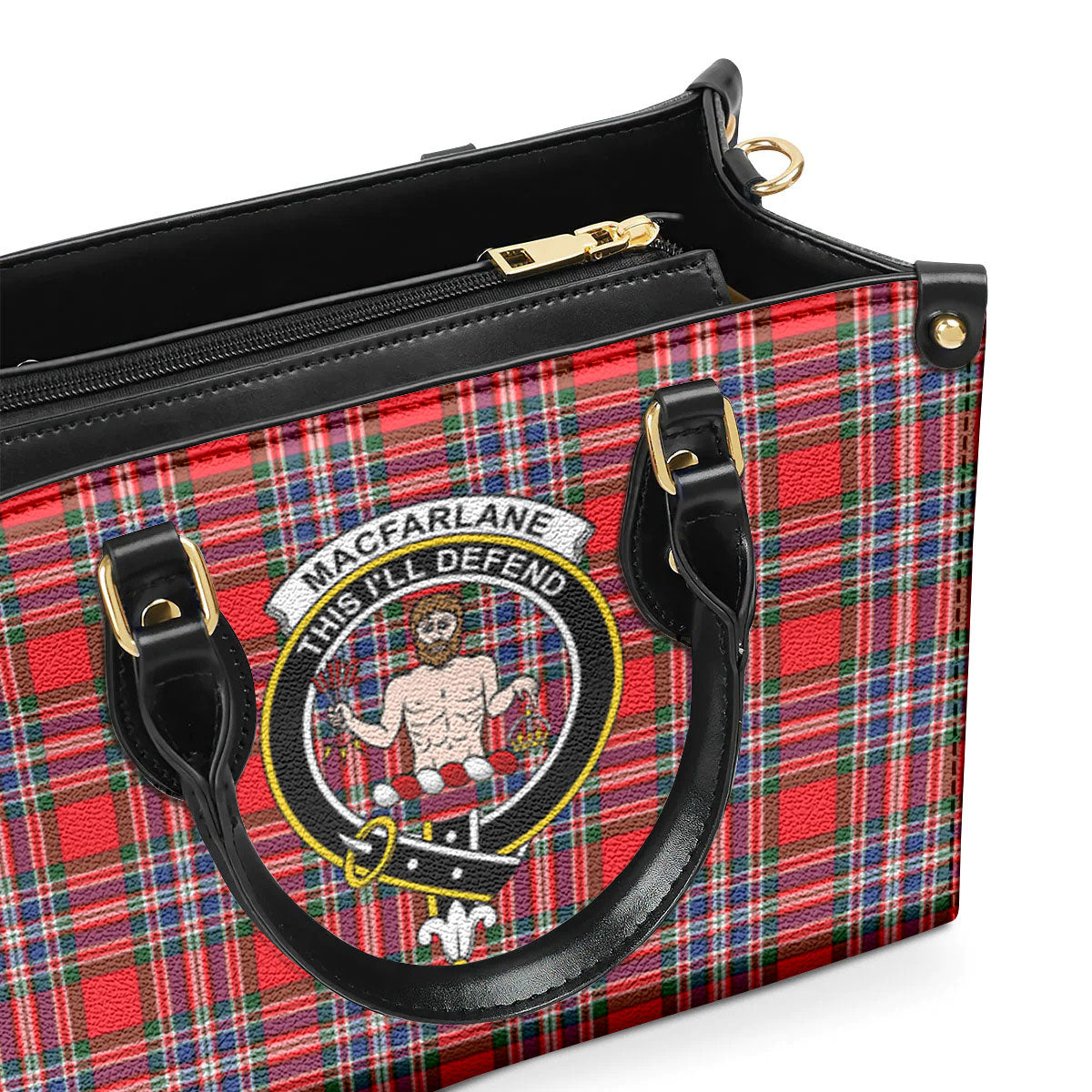 MacFarlane Modern Tartan Crest Leather Handbag