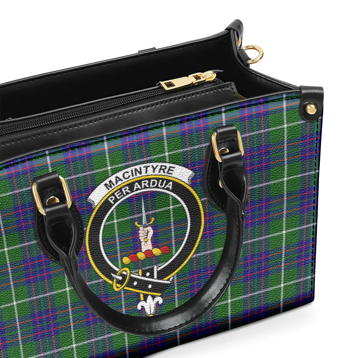 MacIntyre Hunting Modern Tartan Crest Leather Handbag