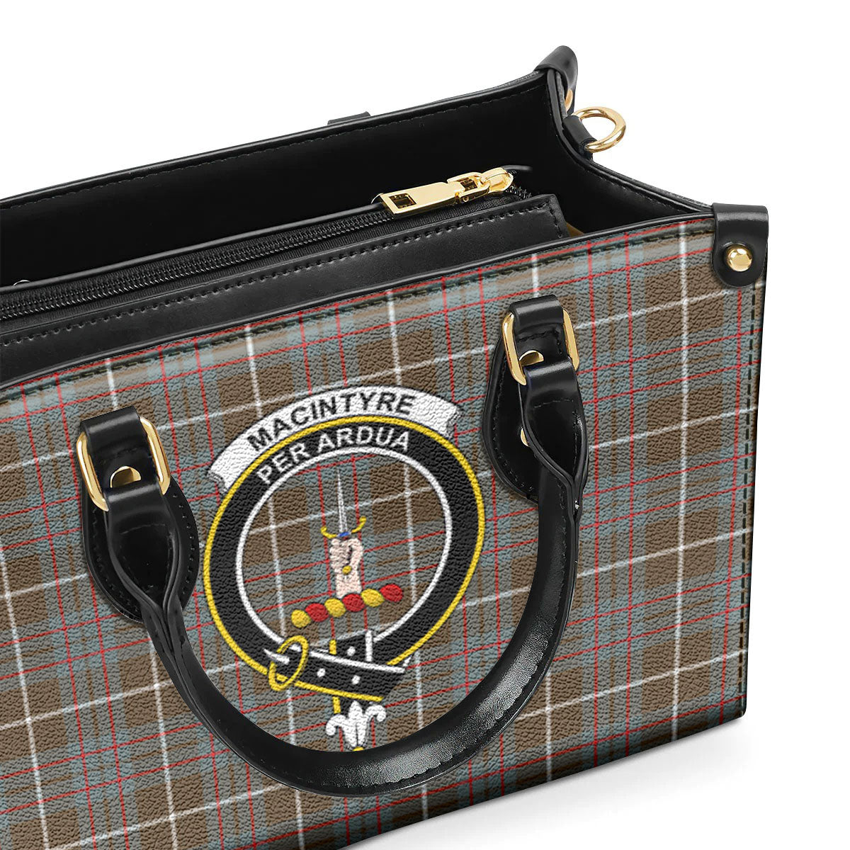 MacIntyre Hunting Weathered Tartan Crest Leather Handbag