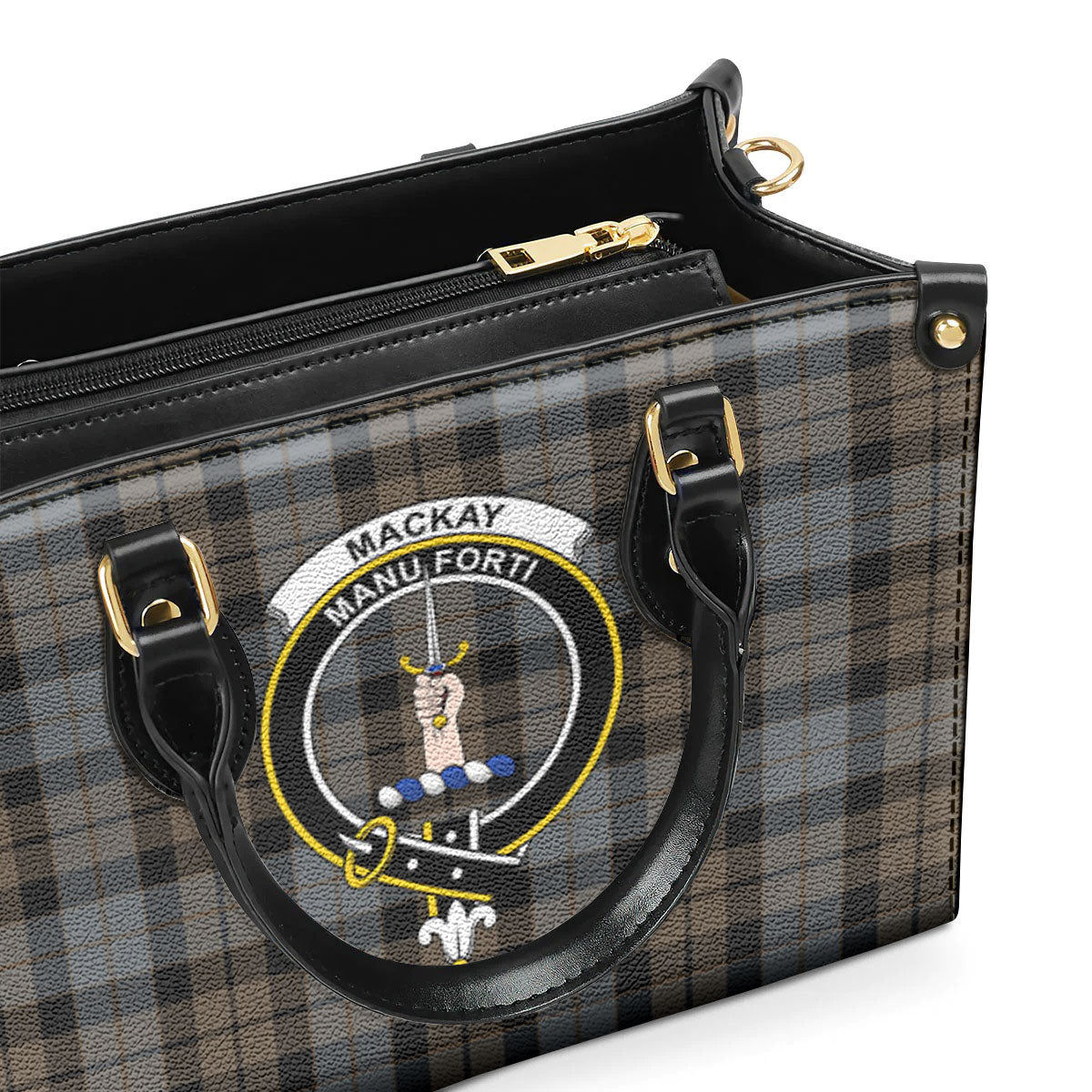 MacKay Weathered Tartan Crest Leather Handbag