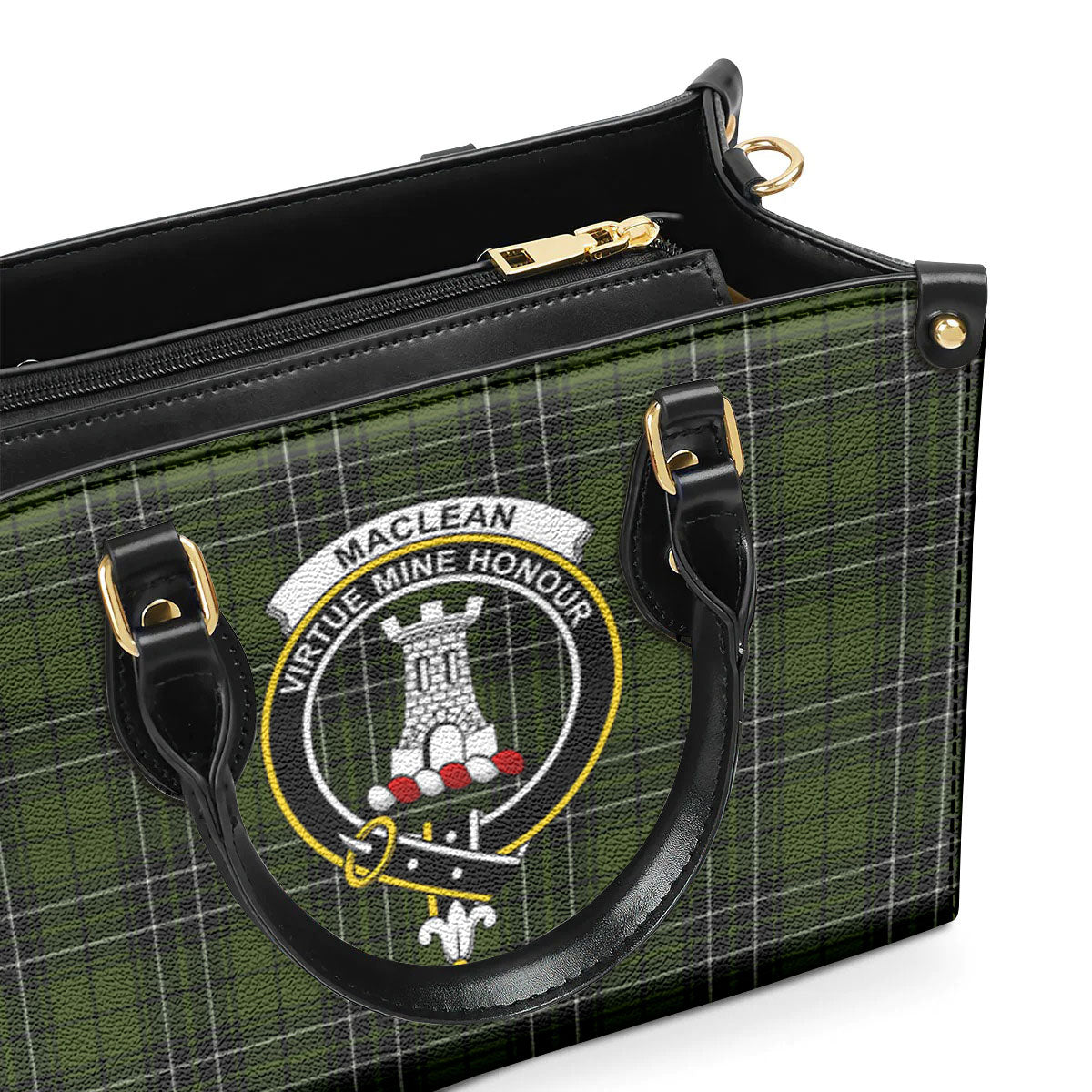 MacLean Hunting Tartan Crest Leather Handbag