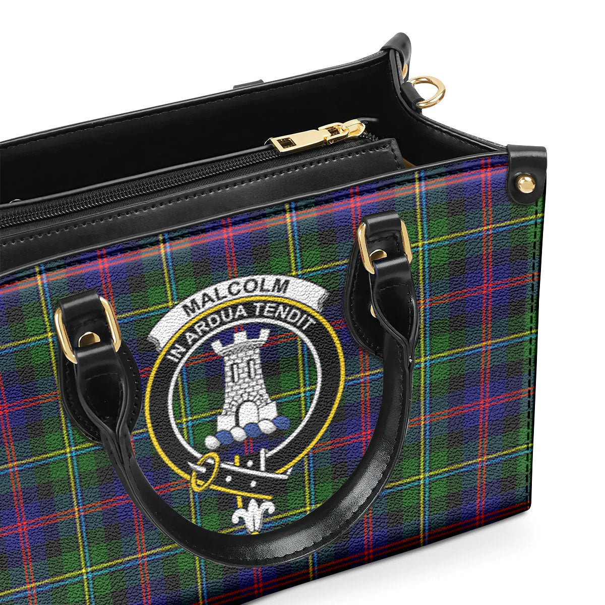 Malcolm (or MacCallum) Tartan Crest Leather Handbag