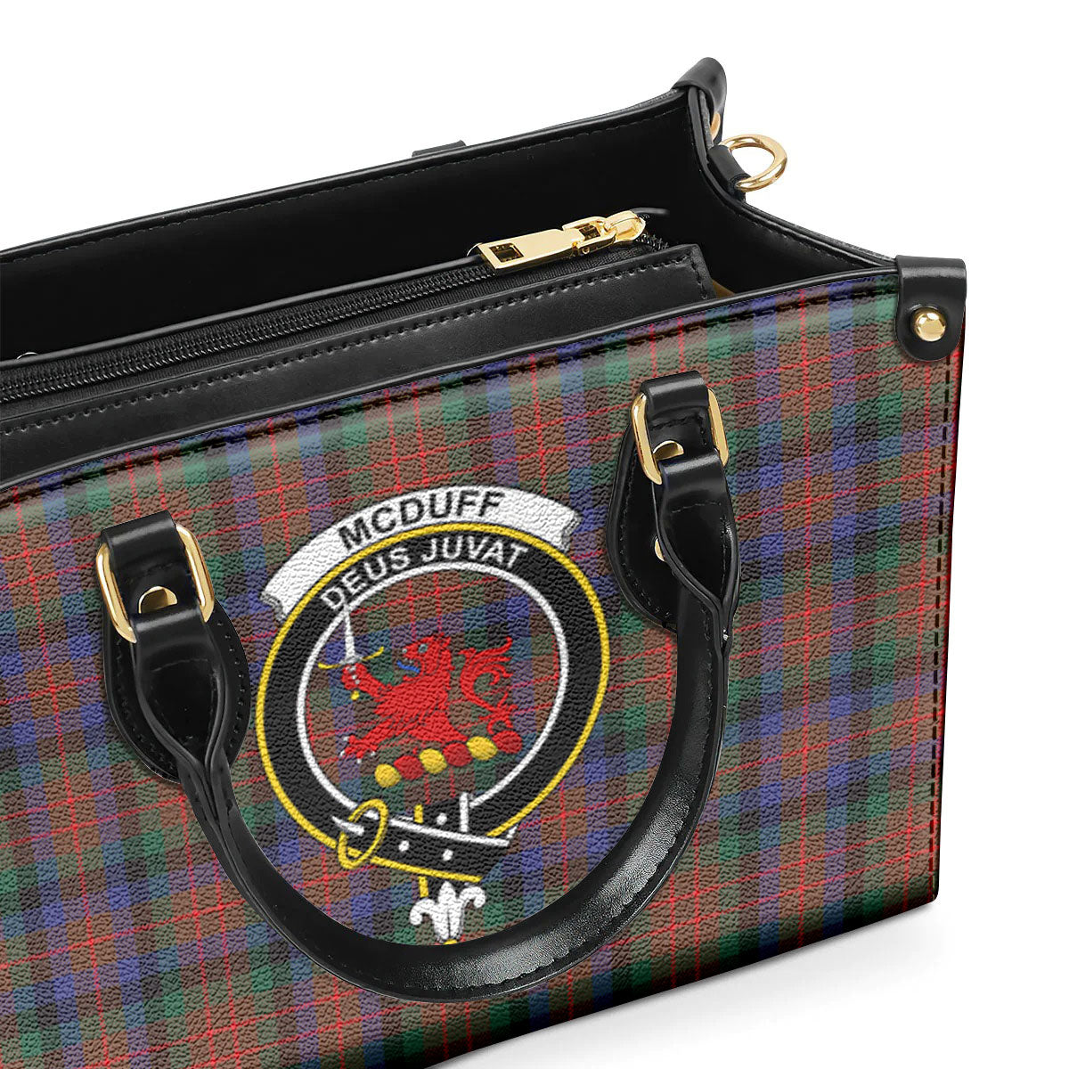 McDuff Hunting Modern Tartan Crest Leather Handbag