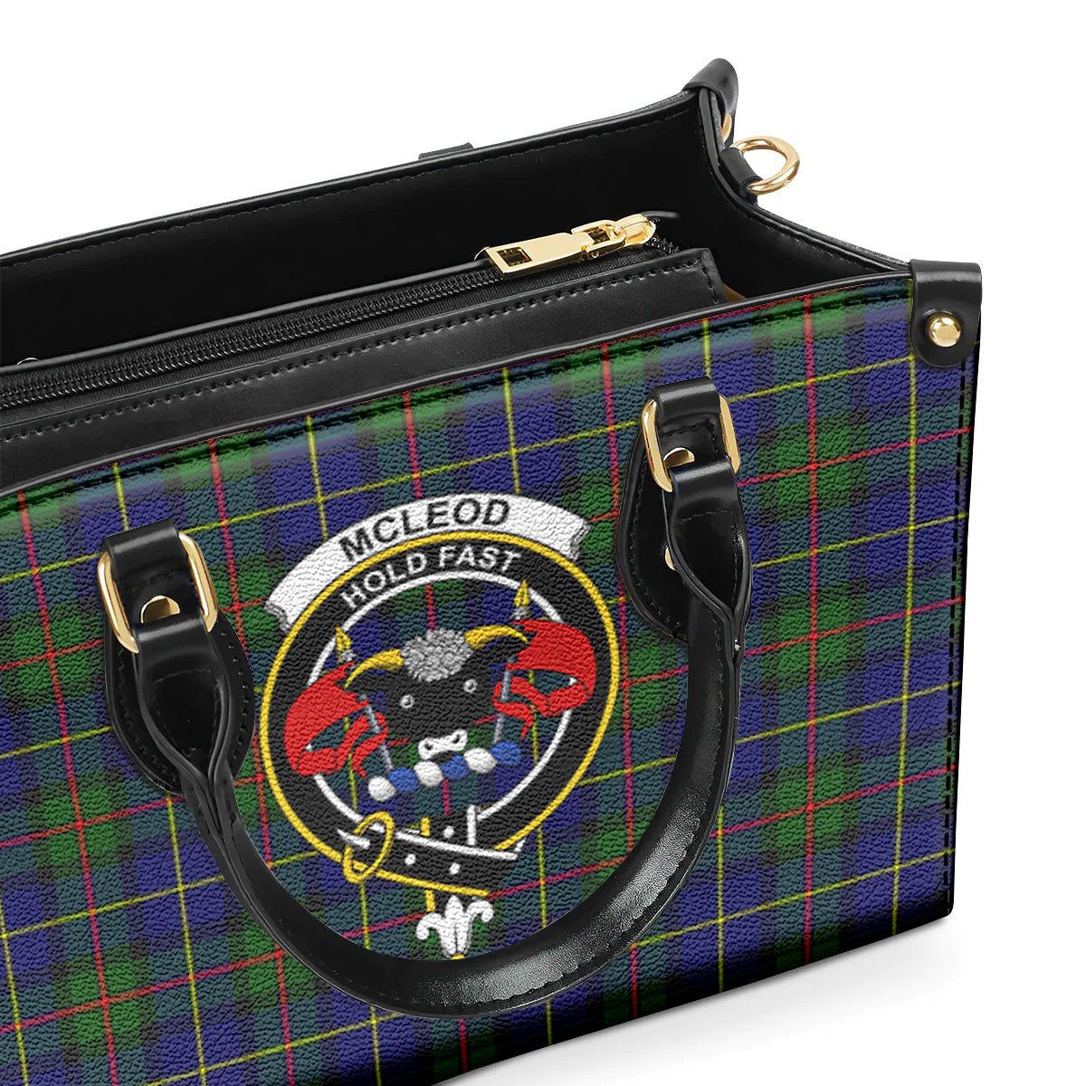 McLeod of Harris Modern Tartan Crest Leather Handbag