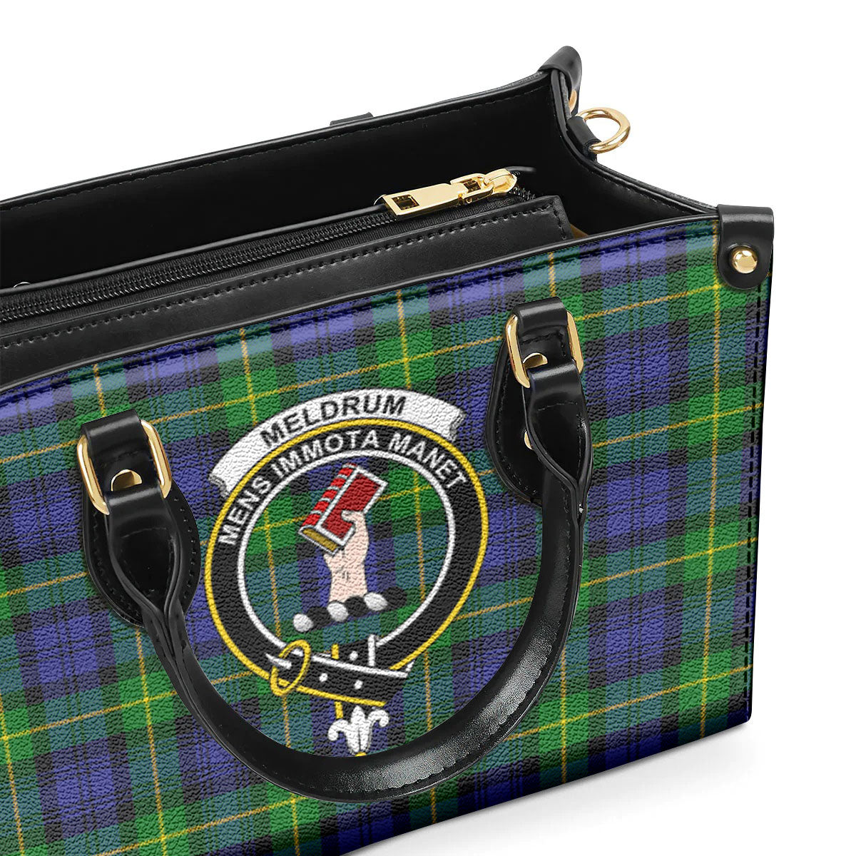 Meldrum Tartan Crest Leather Handbag